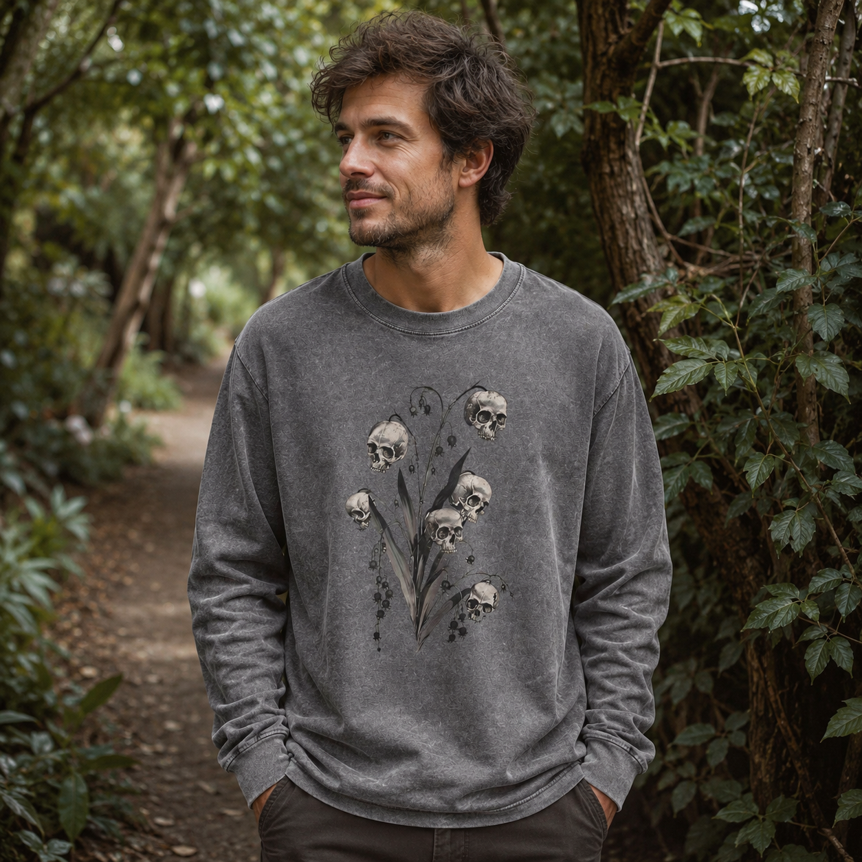Skulls in the Lily Patch Washed Long‑sleeve
