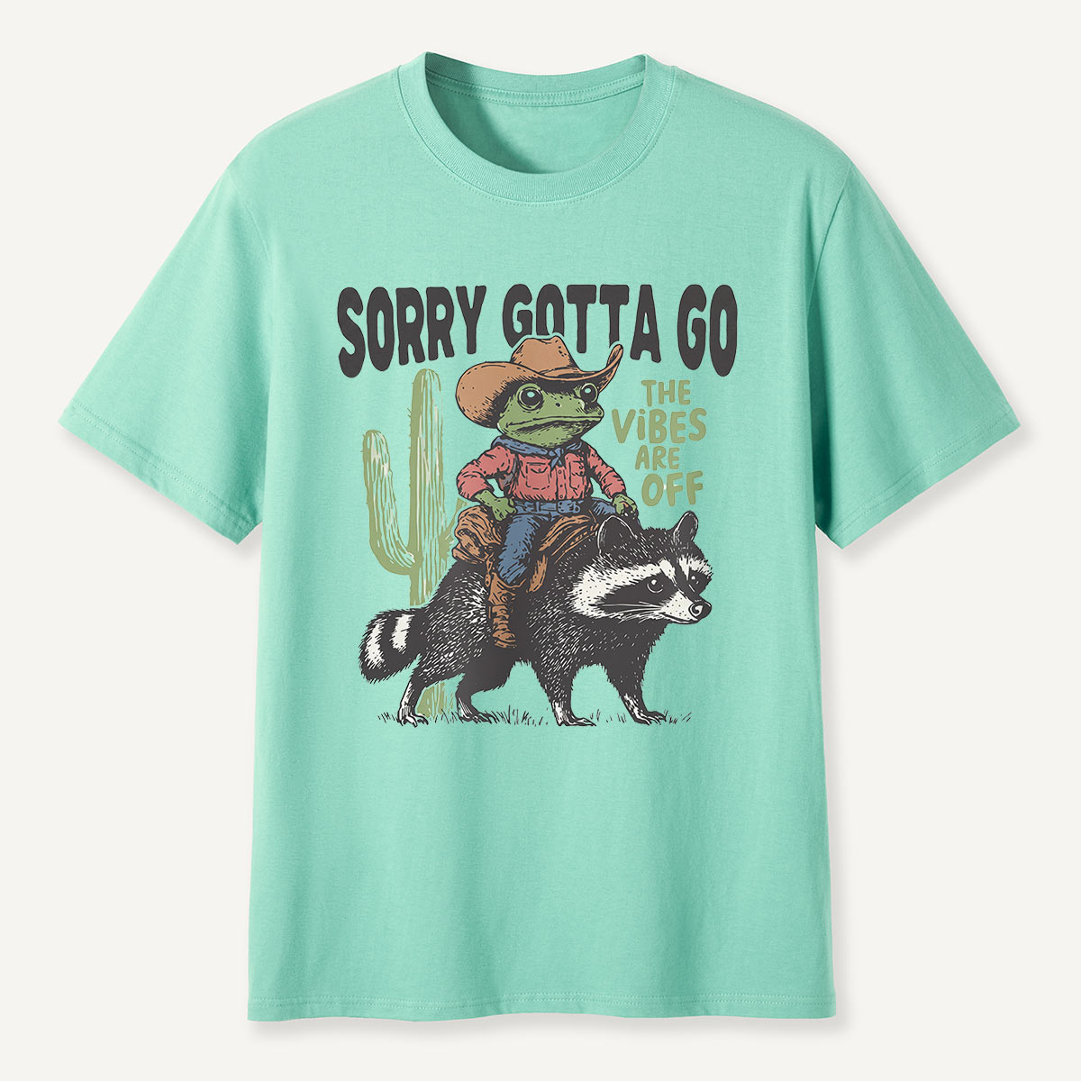 Sorry Gotta Go Cowboy Frog Riding Raccoon T-Shirt