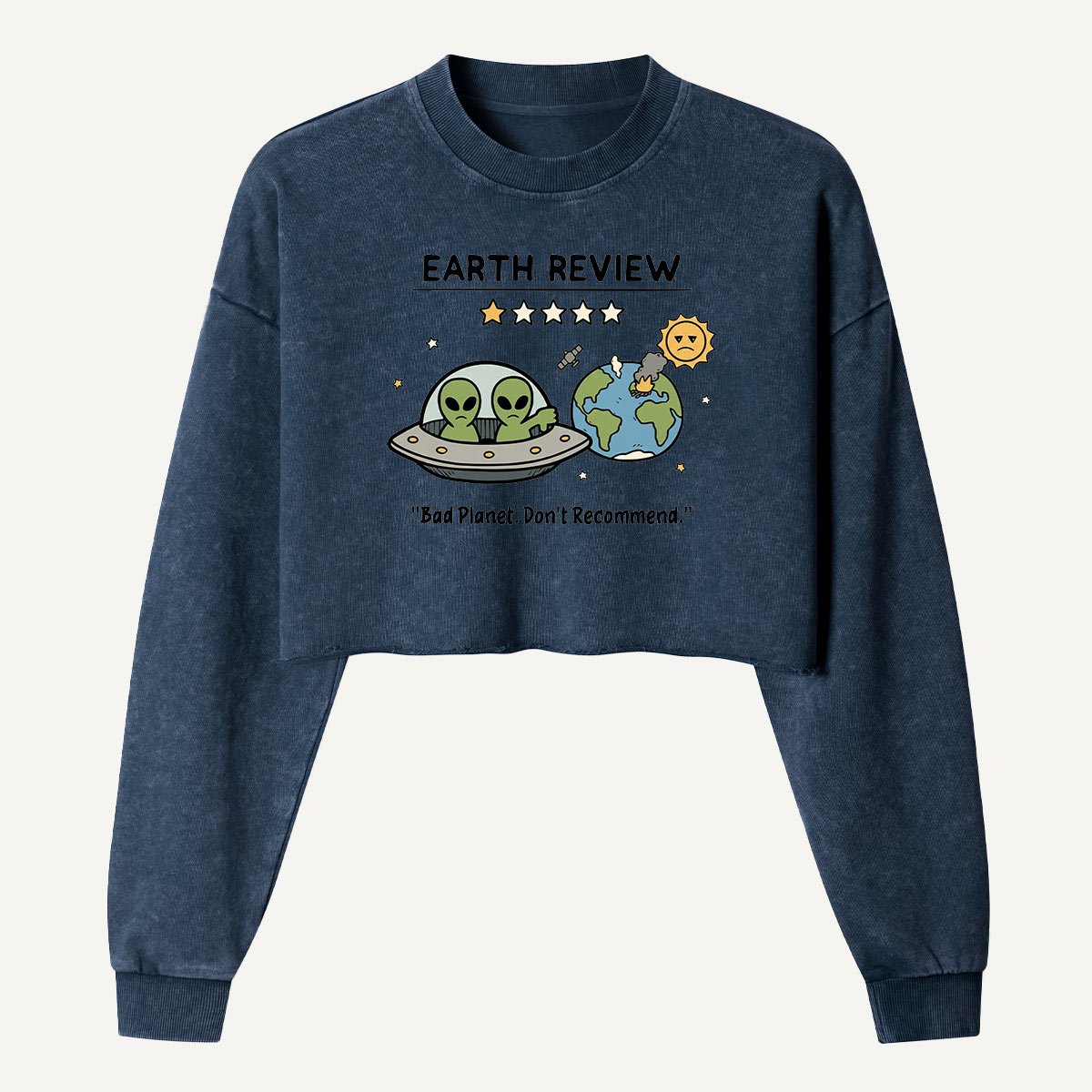 Earth Review Alien Rating Women's Washed Cropped Sweatshirt