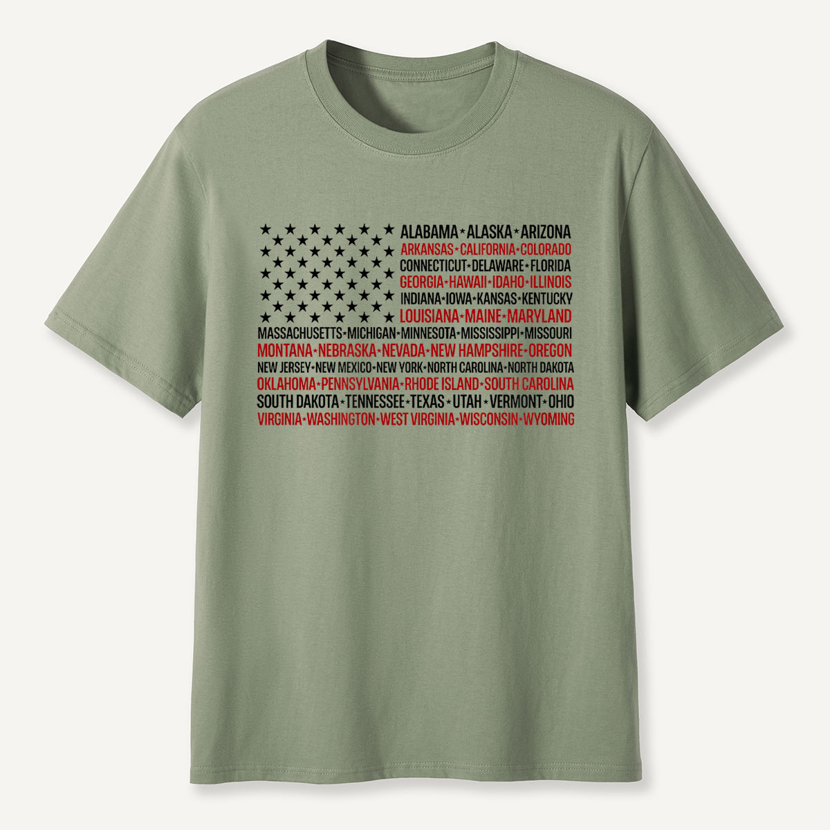 United States Flag with All 50 States Names T‑Shirt
