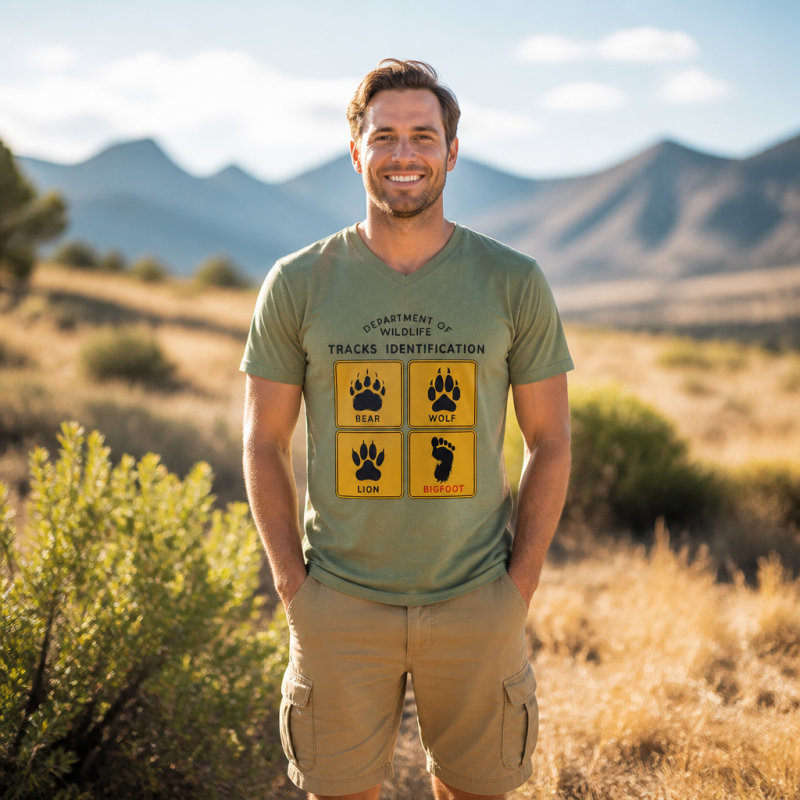 Department of Wildlife Tracks Identification Bear Wolf Lion Cryptids   V-neck T-Shirt