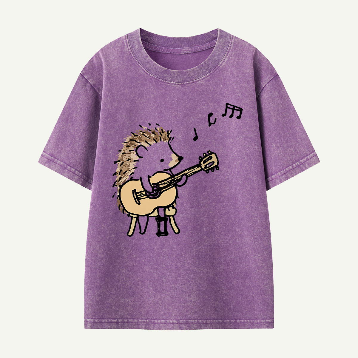 Hedgehog Guitar Music Kids Washed T-Shirt