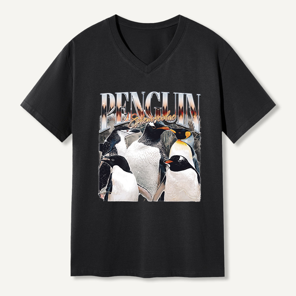 Penguin Rock Band Vintage Poster V-neck T-Shirt
