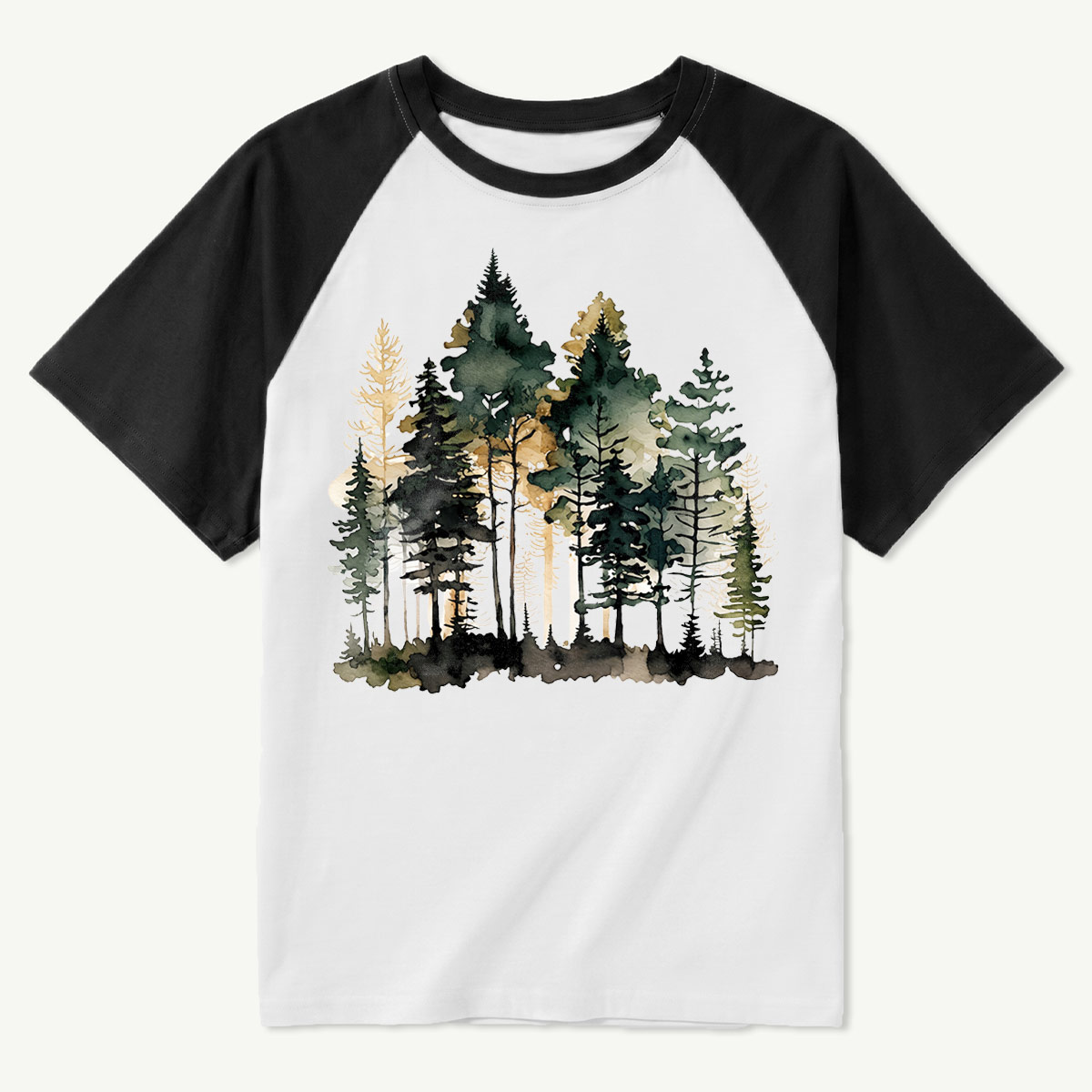 Watercolor Pine Forest Landscape Raglan T-Shirt