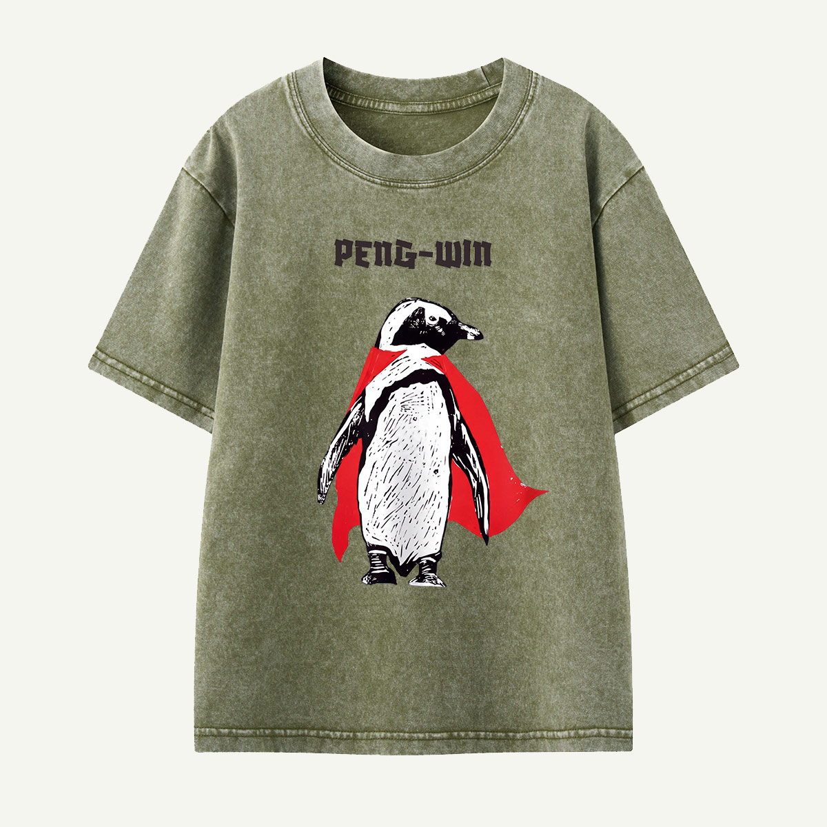 Superhero Peng-win Kids Washed T-Shirt