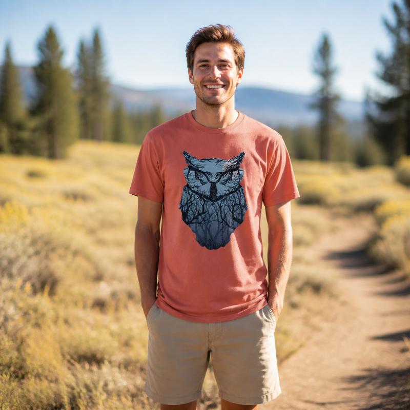 Midnight Forest Owl Double Exposure T-Shirt
