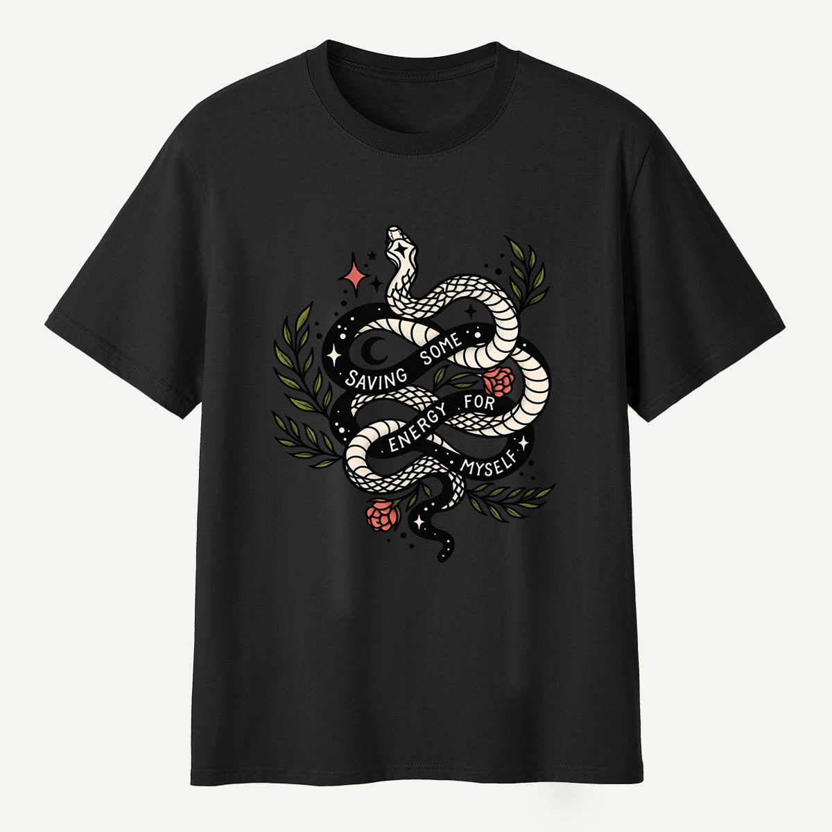 Saving Some Energy For Myself Snake Rose Celestial Design T-Shirt