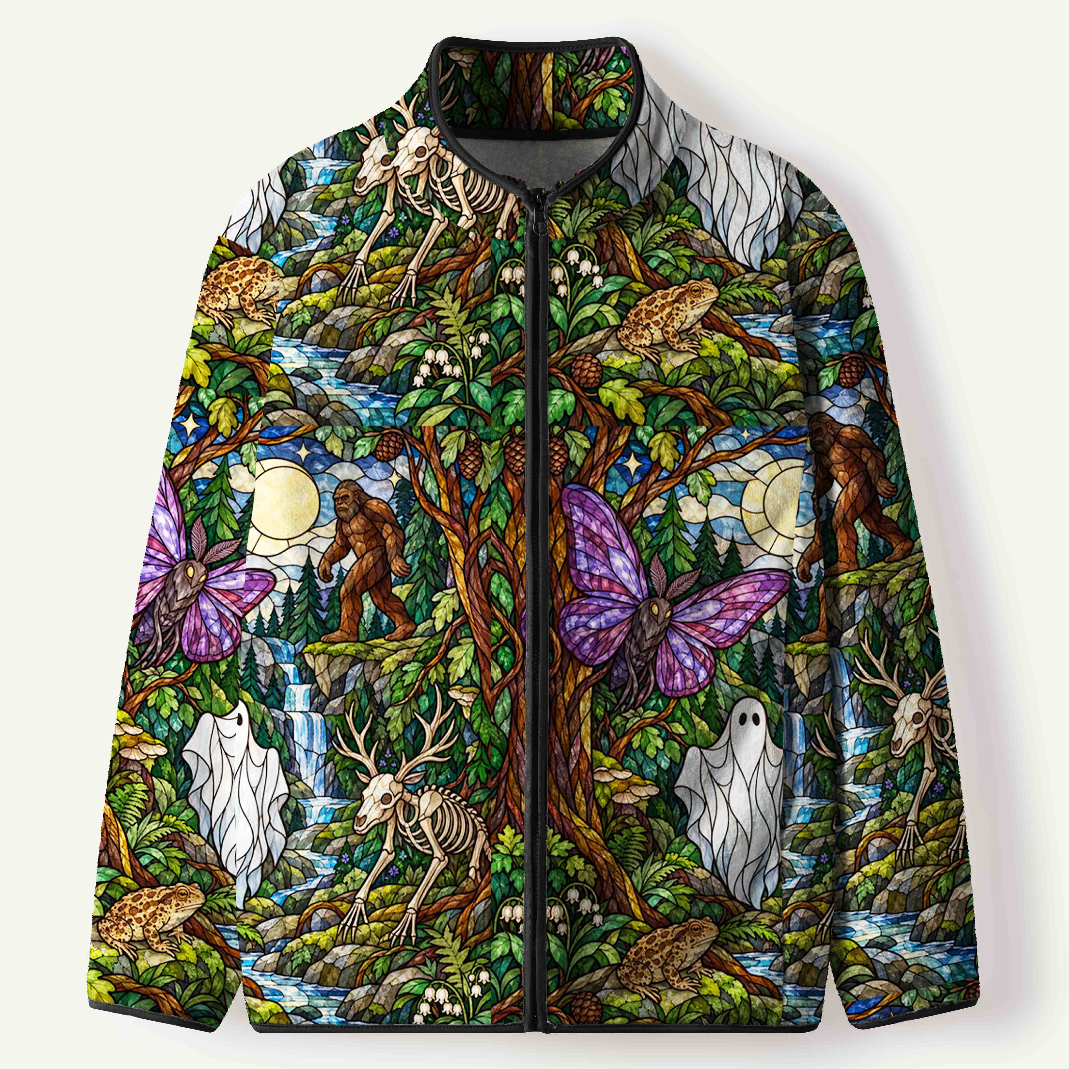 Moonlit Cryptid Forest Mystery Men's Flannel Zip Front Cardigan