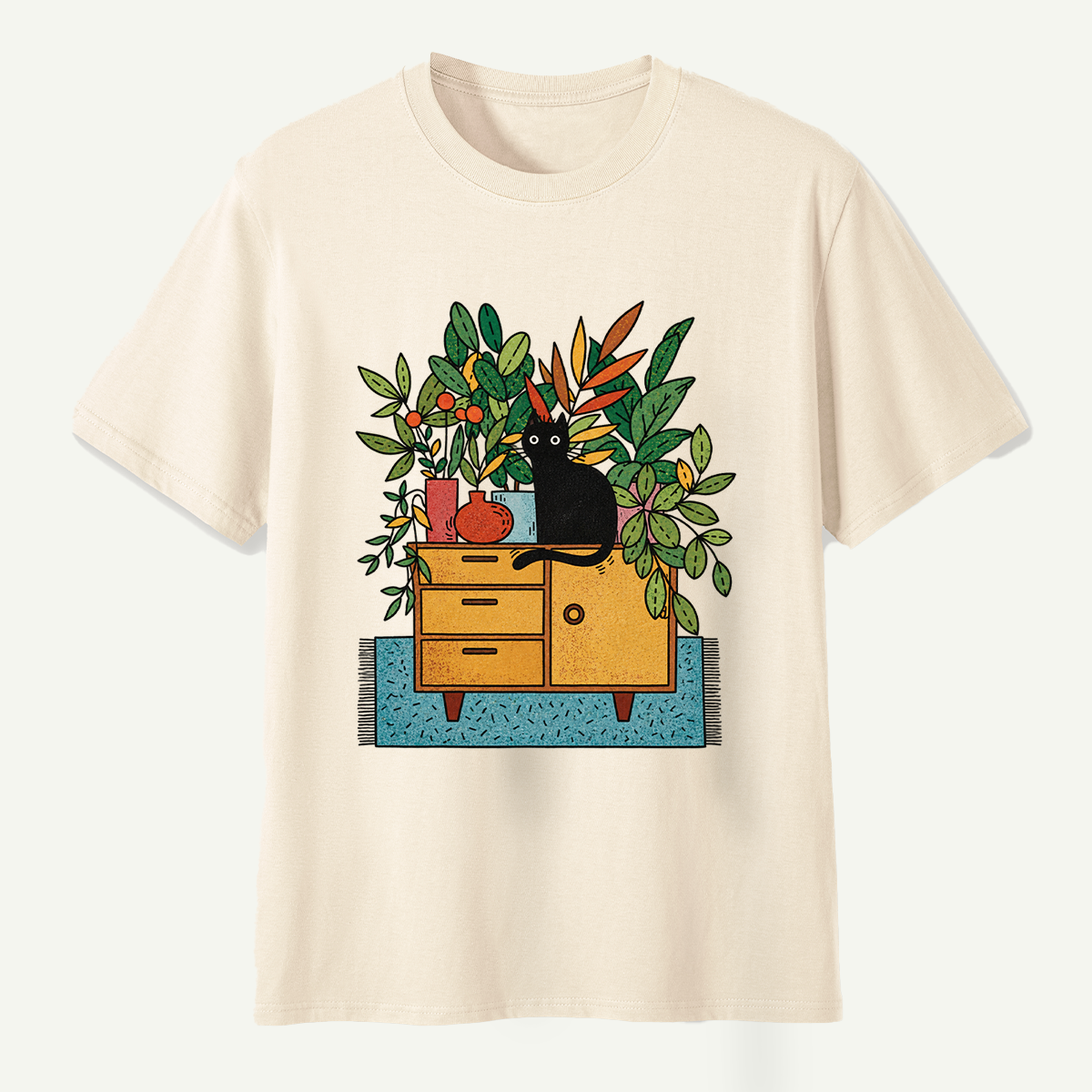 Black Cat Houseplant Cabinet Indoor Jungle T-Shirt