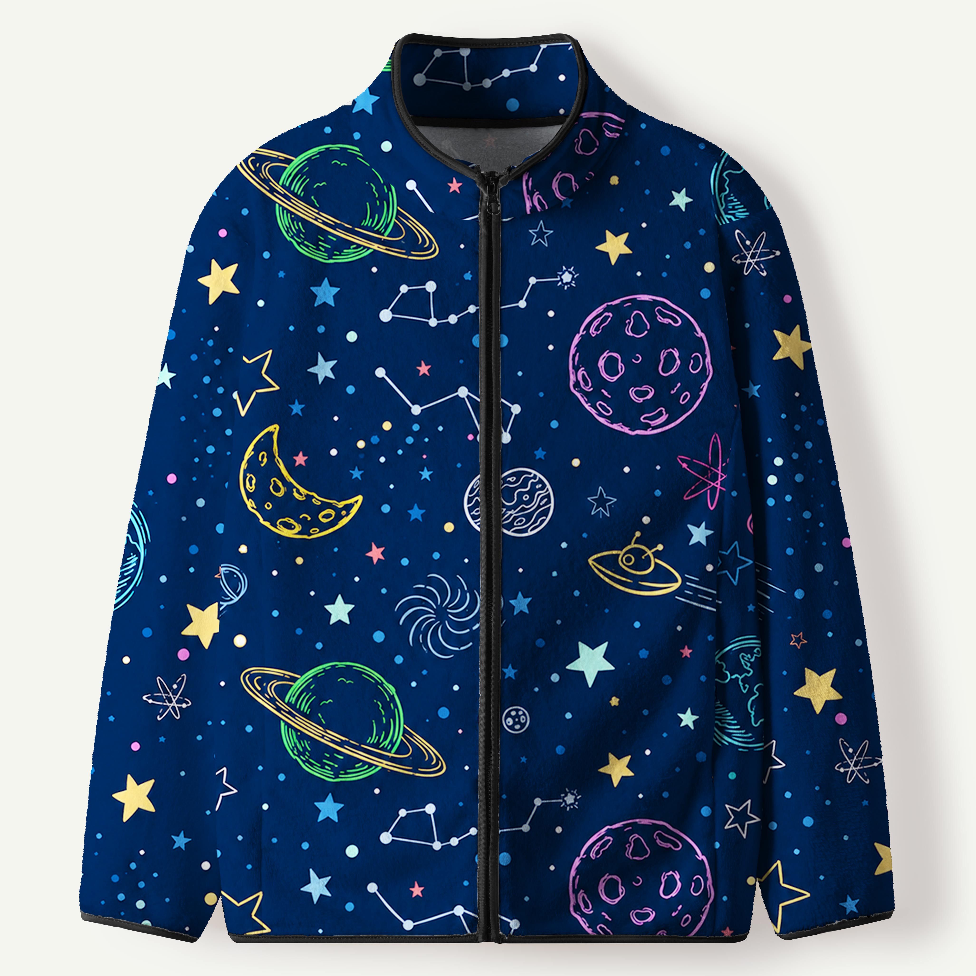 Colorful Galaxy Planet Pattern Men's Flannel Zip Front Cardigan