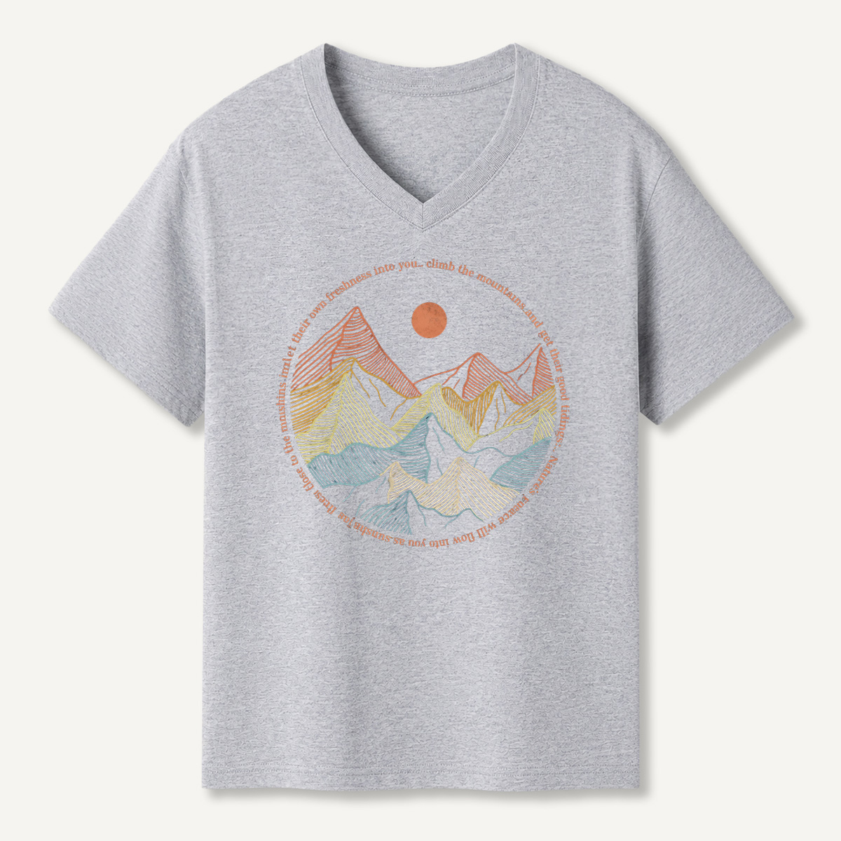 Climb The Mountains And Get Their Good Tidings Layered Mountain Art V-neck T-Shirt
