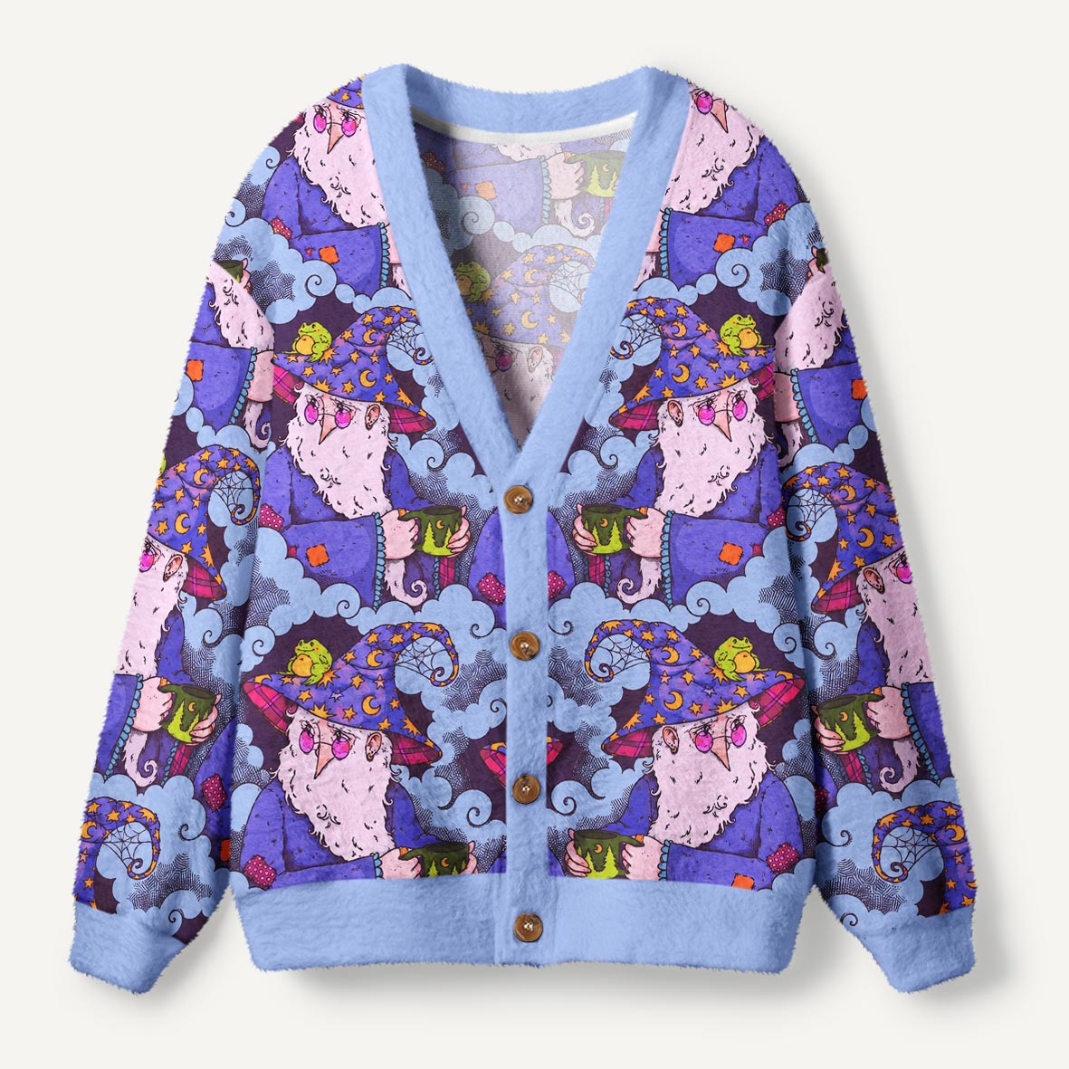 Witch Owl And Frog With Starry Hat Magical Night Fantasy Ugly Cardigan Sweaters