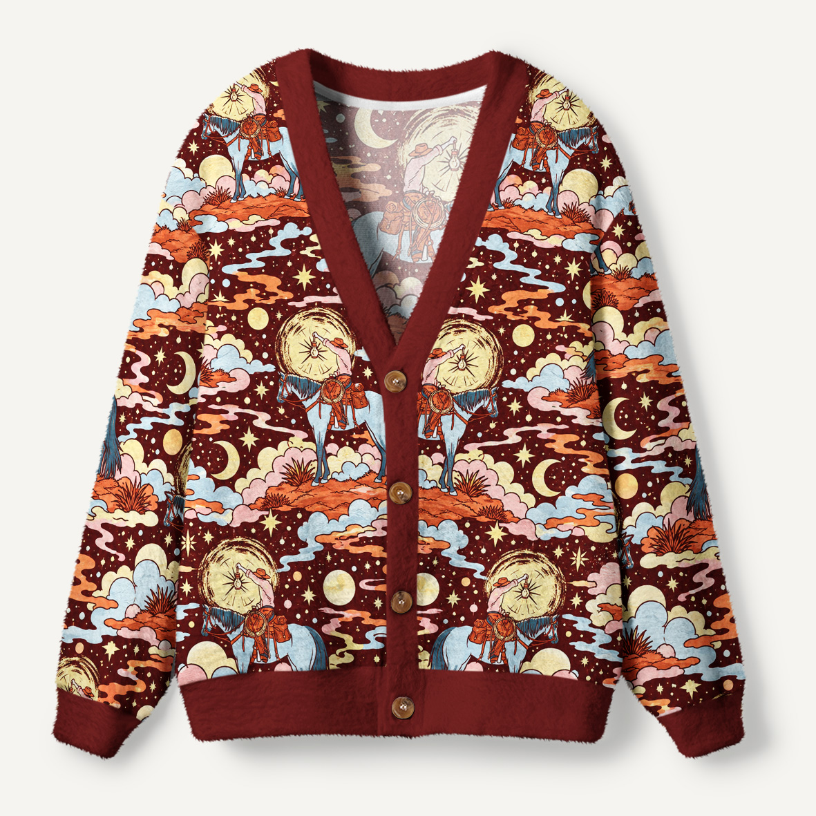 The Hermit Celestial Blue Horse Under The Starry Sky Ugly Cardigan Sweaters