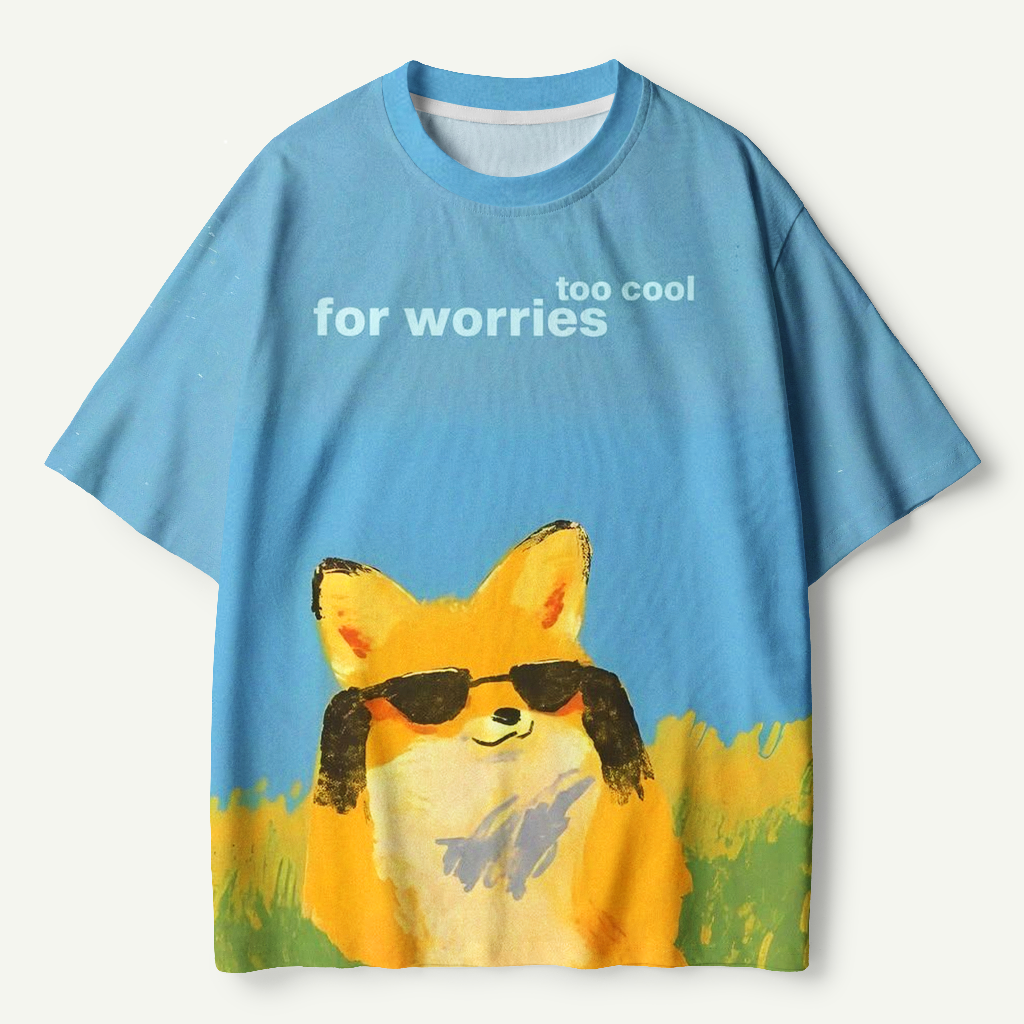 Cool Fox In Sunglasses Meadow Illustration Premium Pure Cotton Tee