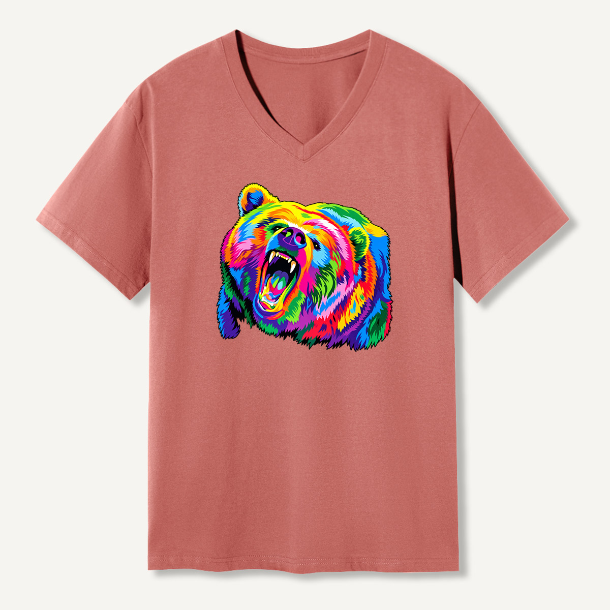 Neon Roaring Bear Portrait V-neck T-Shirt