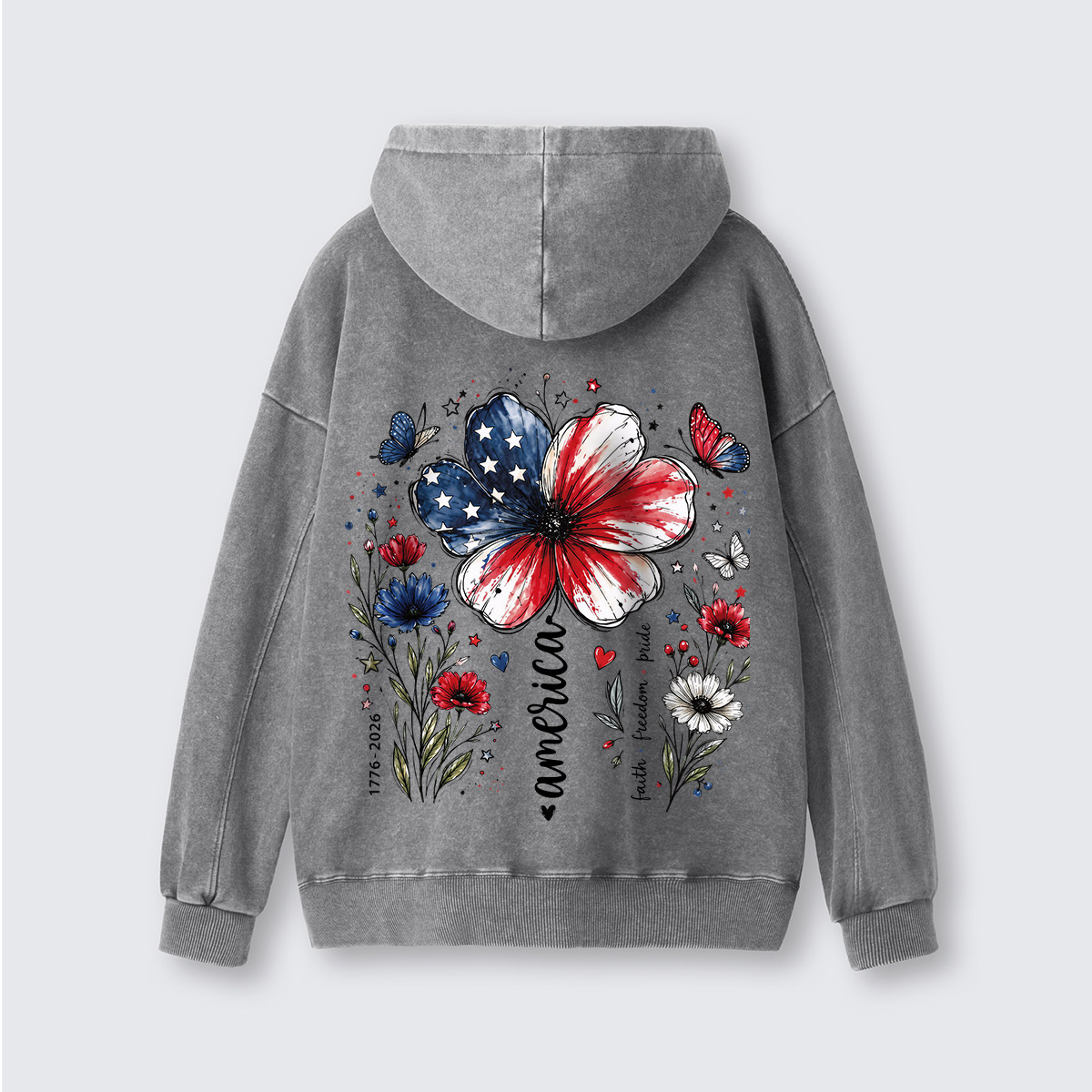 USA 250th Anniversary Floral Washed Hoodie