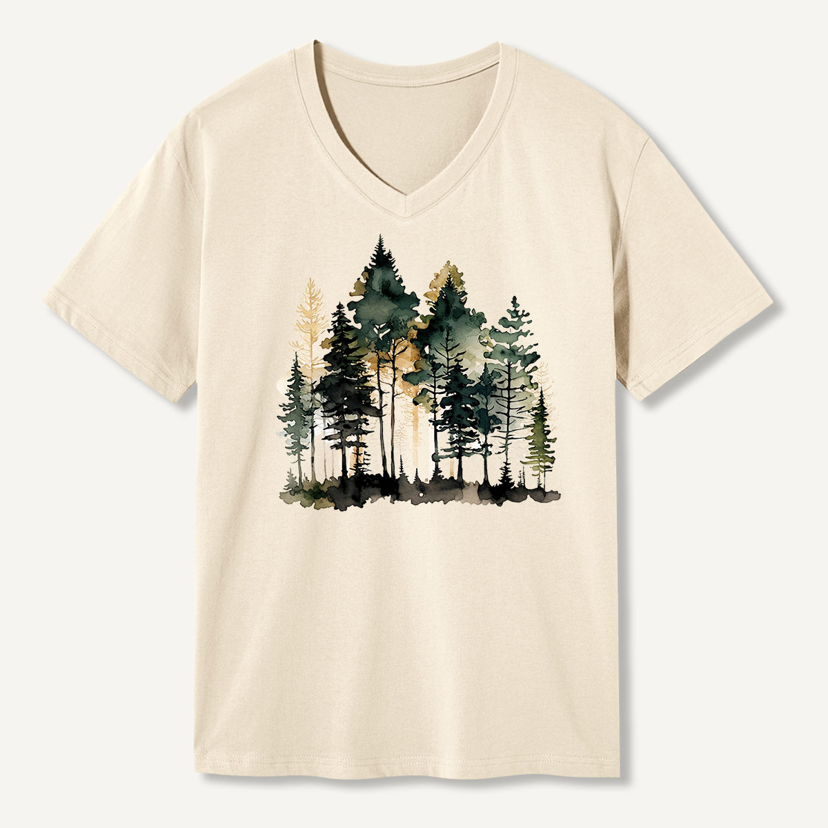 Watercolor Pine Forest Landscape V-neck T-Shirt