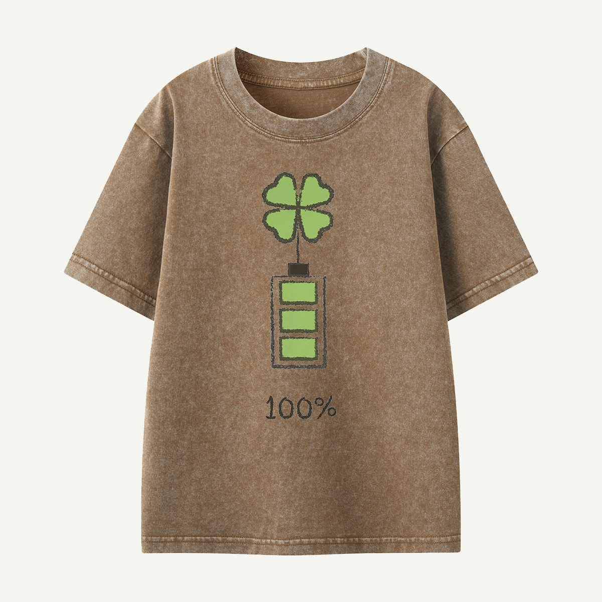 100% Lucky Clover Battery Kids Washed T-Shirt