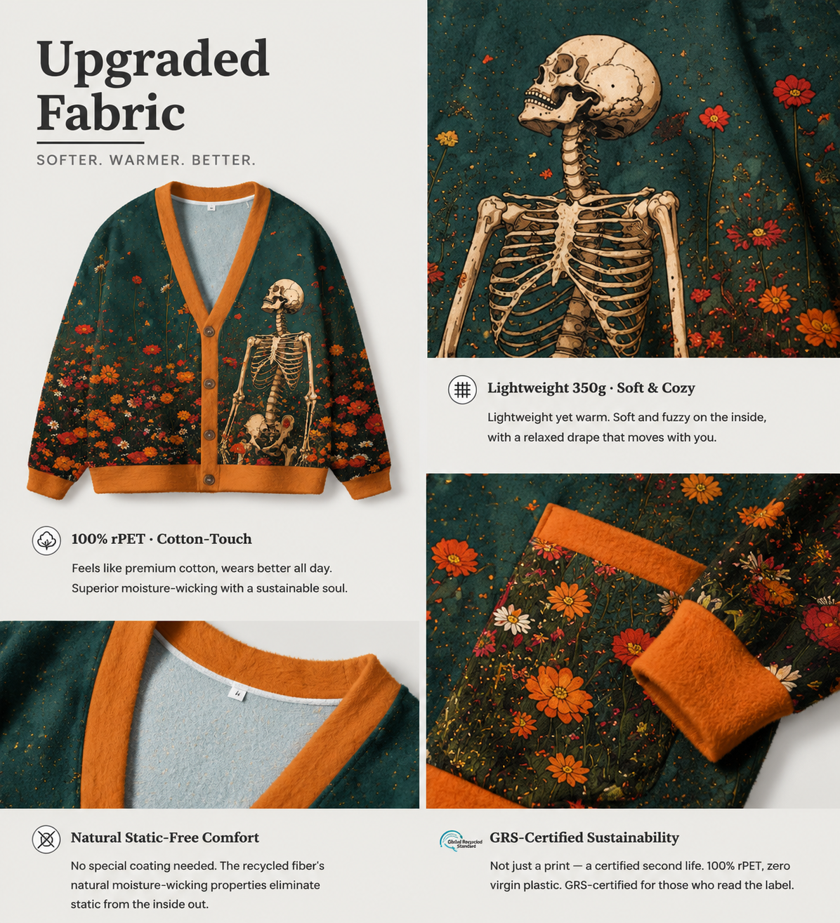 Skeleton Wildflower Halloween Ugly Cardigan Sweaters