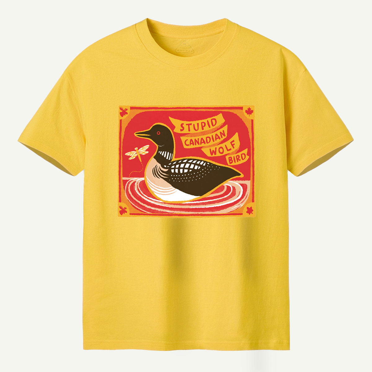 Stupid Canadian Wolf Bird Duck Lake Wildlife Retro Illustration T-Shirt