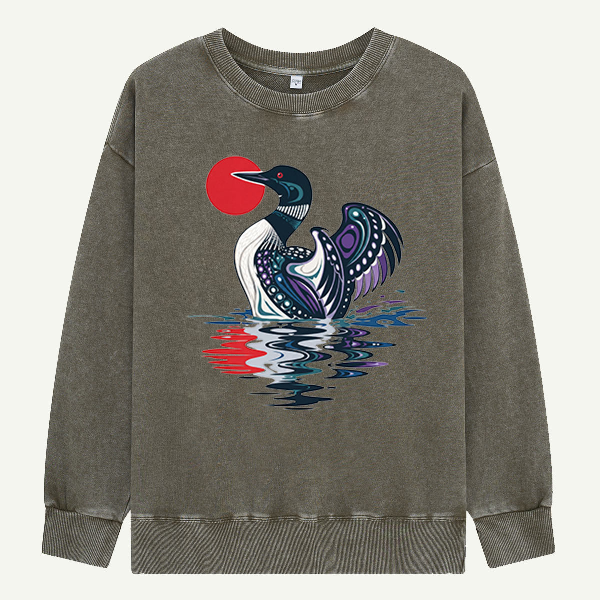 Loon Beneath the Red Sun Washed Sweatshirts