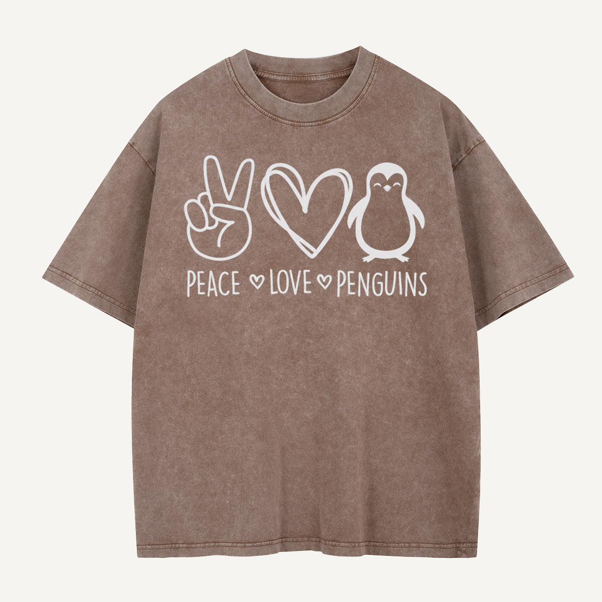 Peace Love Penguins Hand Signs Washed T-Shirt
