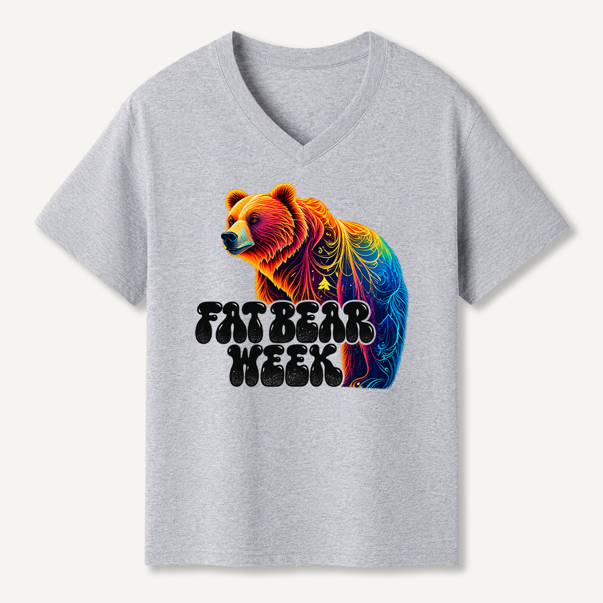 Fat Bear Week Colorful Brown Bear Art V-neck T-Shirt