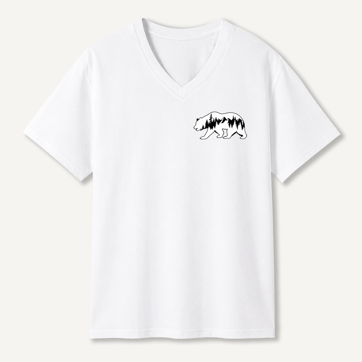 Minimal Forest Bear Silhouette V-neck T-Shirt