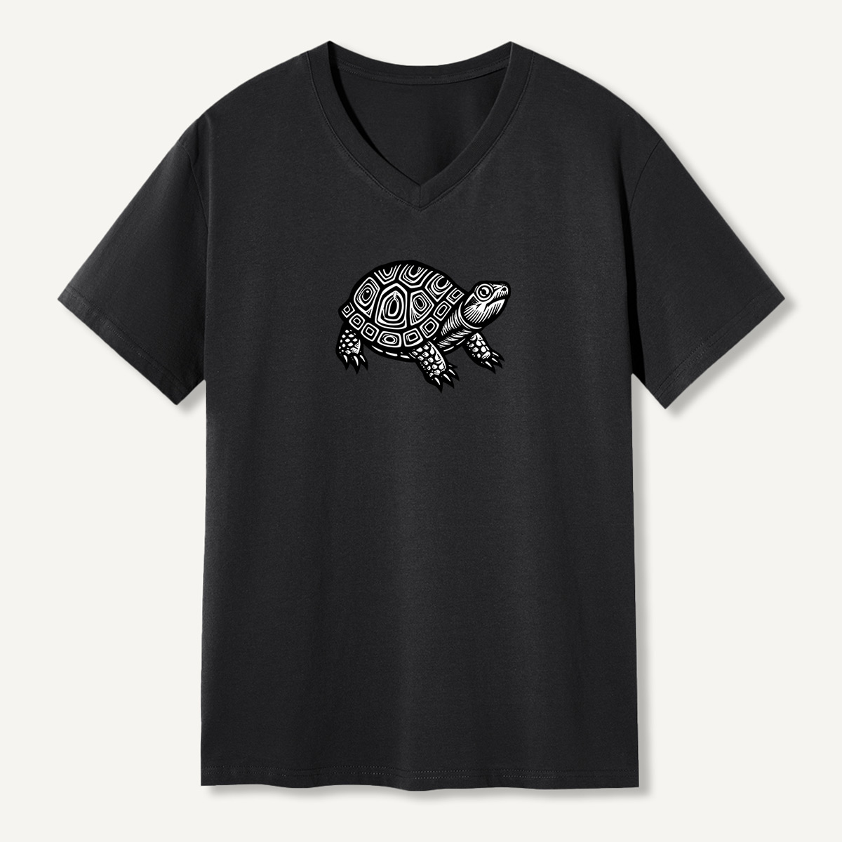 Tribal Geometric Sea Turtle Line Art V-neck T-Shirt