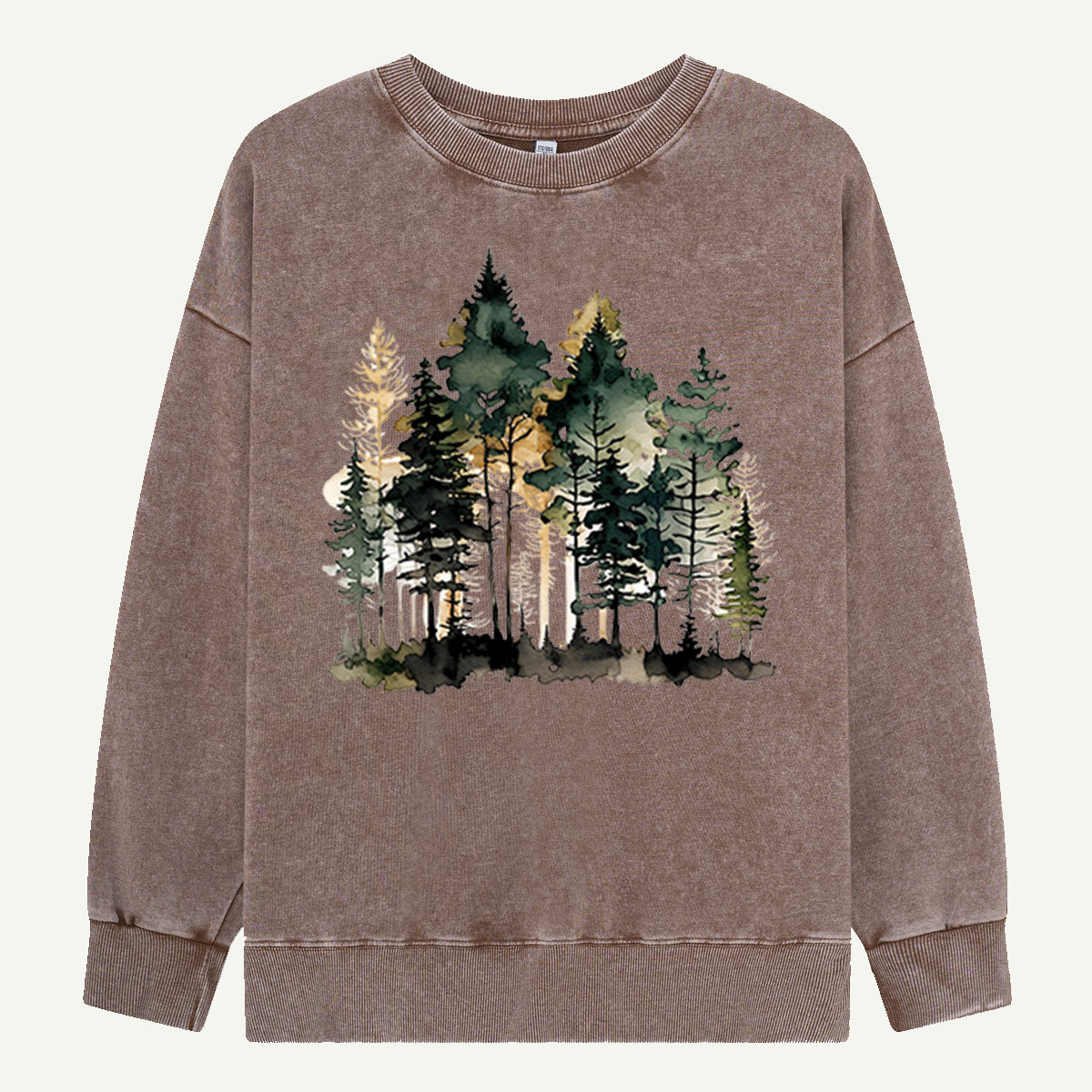 Watercolor Pine Forest Landscape Washed Sweatshirts