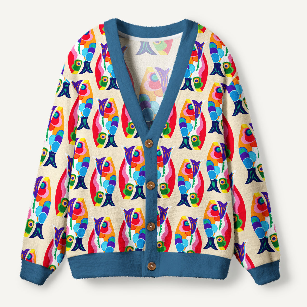 Colorful Abstract Tropical Fish Geometric Art Ugly Cardigan Sweaters