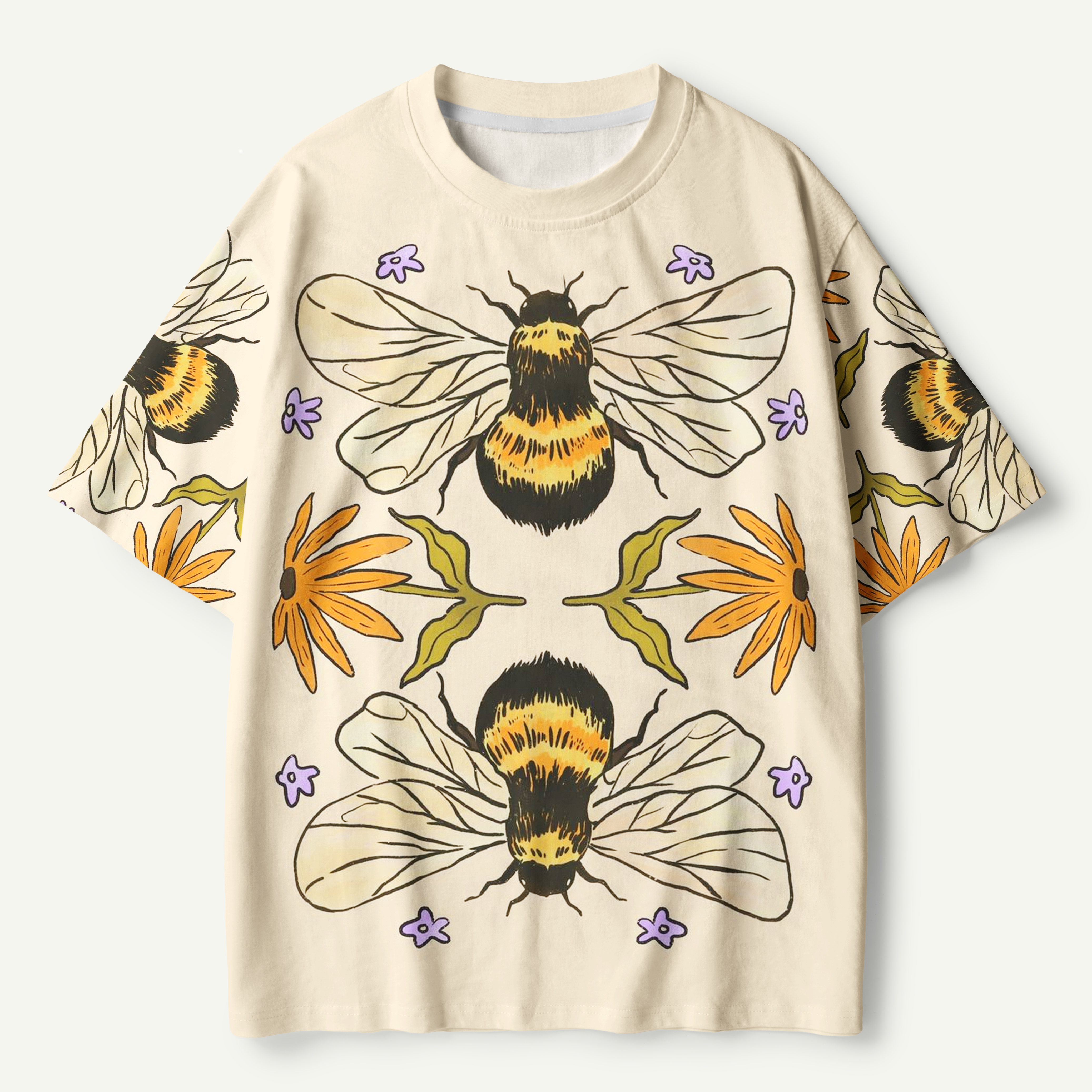 Retro Cats And Flowers Patchwork Premium Pure Cotton Tee