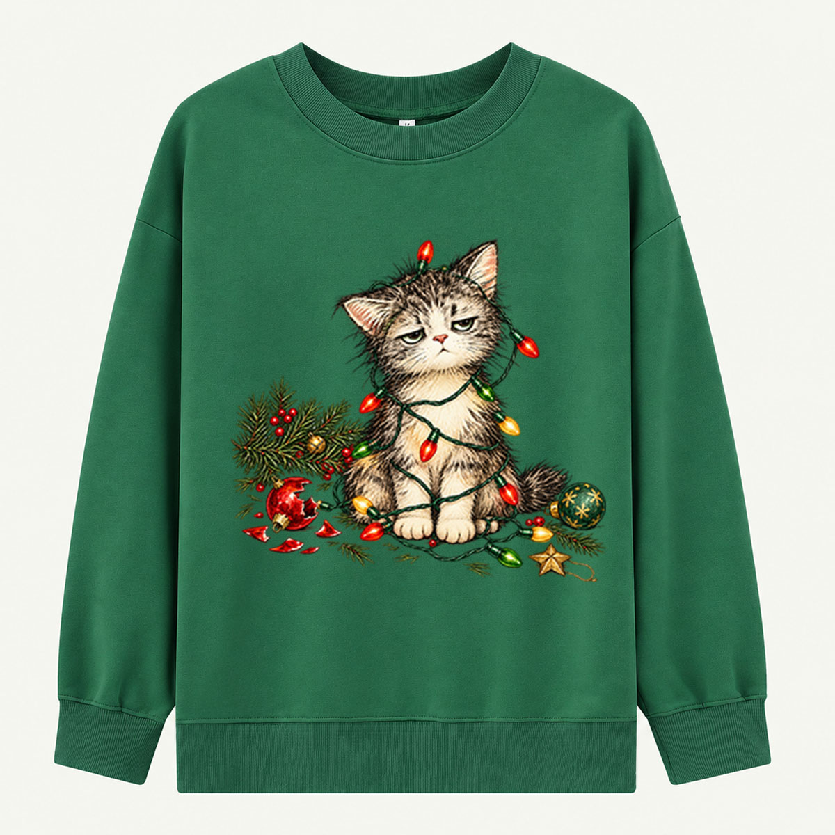 Grumpy Christmas Kitten Tangled In Holiday Lights Sweatshirts