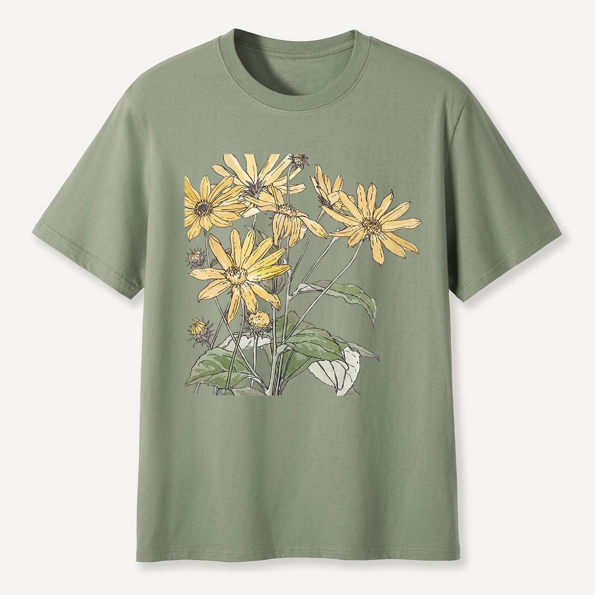 Yellow Wildflowers Botanical Illustration T-Shirt