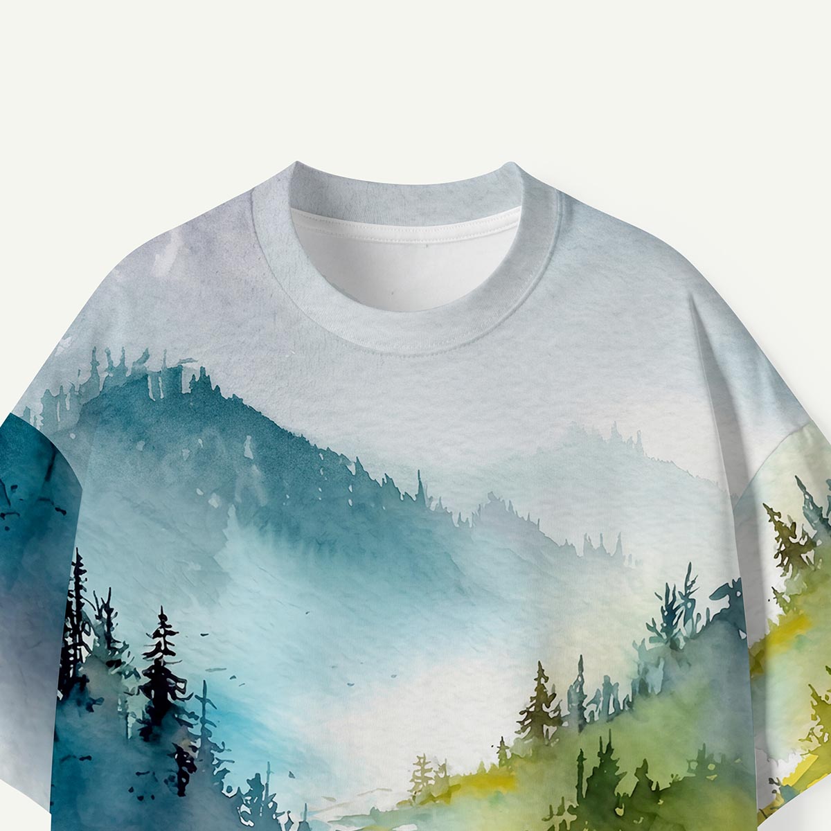 Watercolor Misty Mountain Forest Eco All-Over Print T-Shirt
