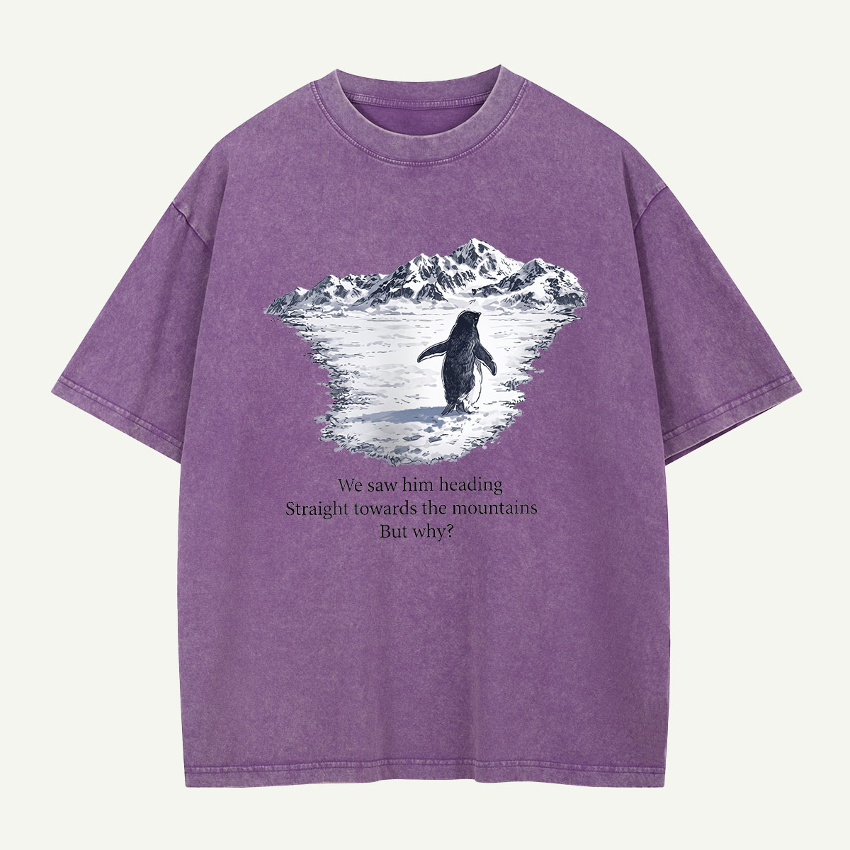 Penguin Heading for the Mountains Washed T-Shirt