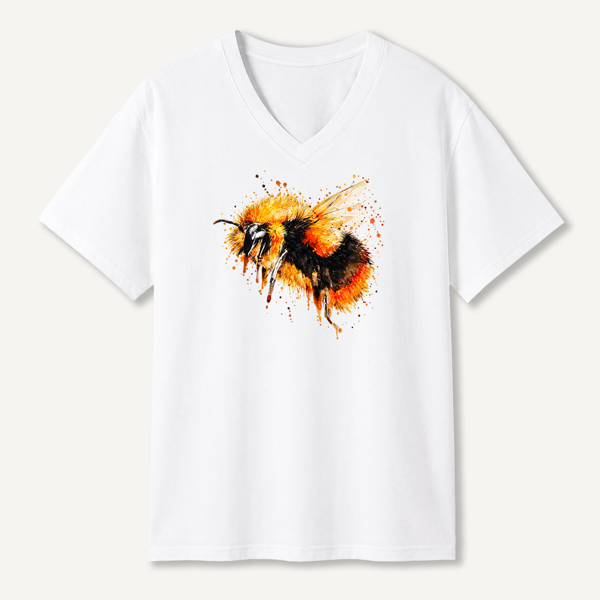 Bumblebee Watercolor Splash Illustration V-neck T-Shirt