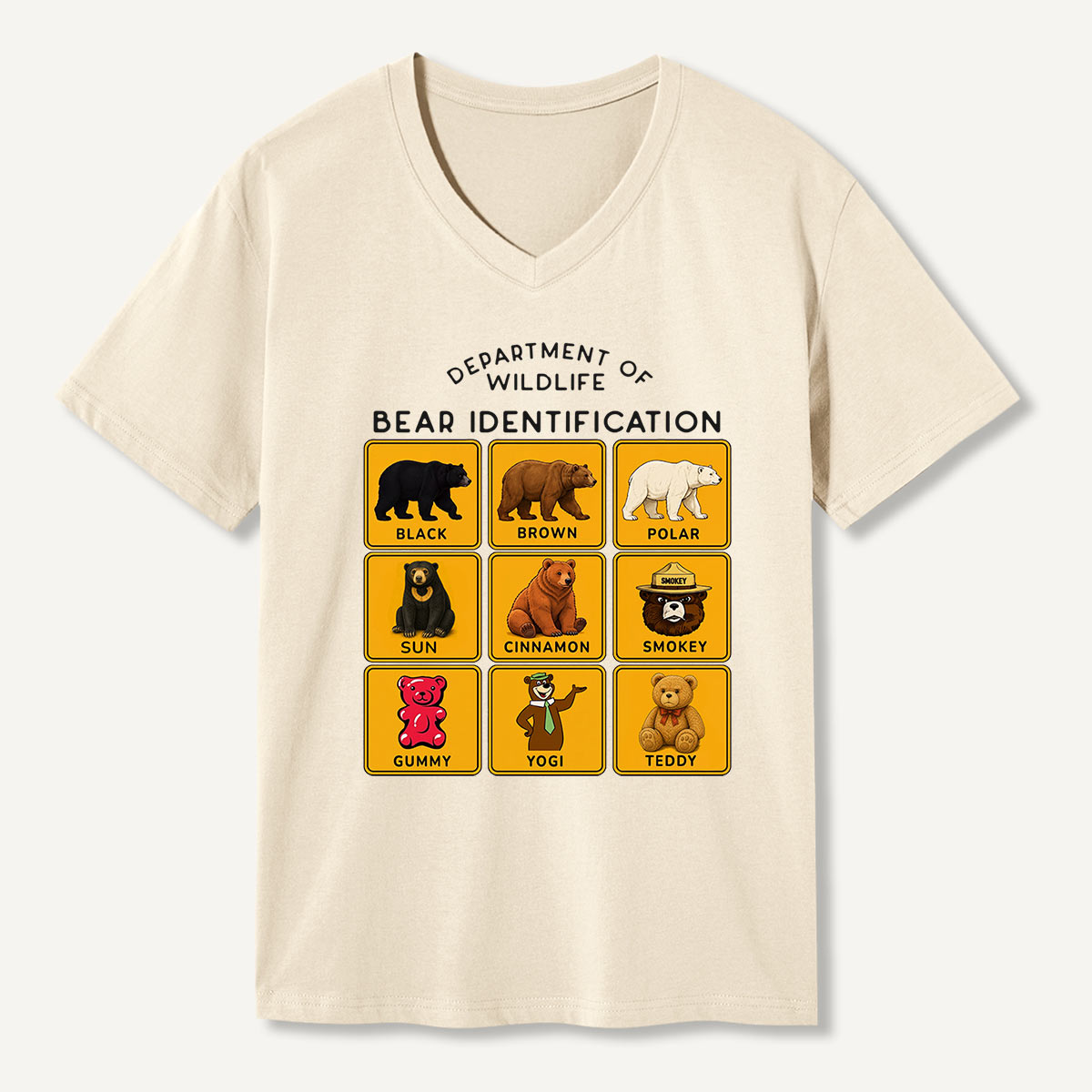 Department of Wildlife Bear Identification Grid V-neck T-Shirt