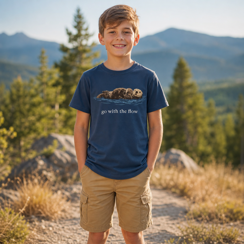 Go With The Flow Sea Otter Wildlife Nature Kids T-Shirt