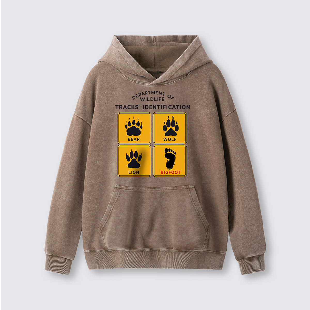 Department of Wildlife Tracks Identification Bear Wolf Lion Cryptids Washed Hoodie