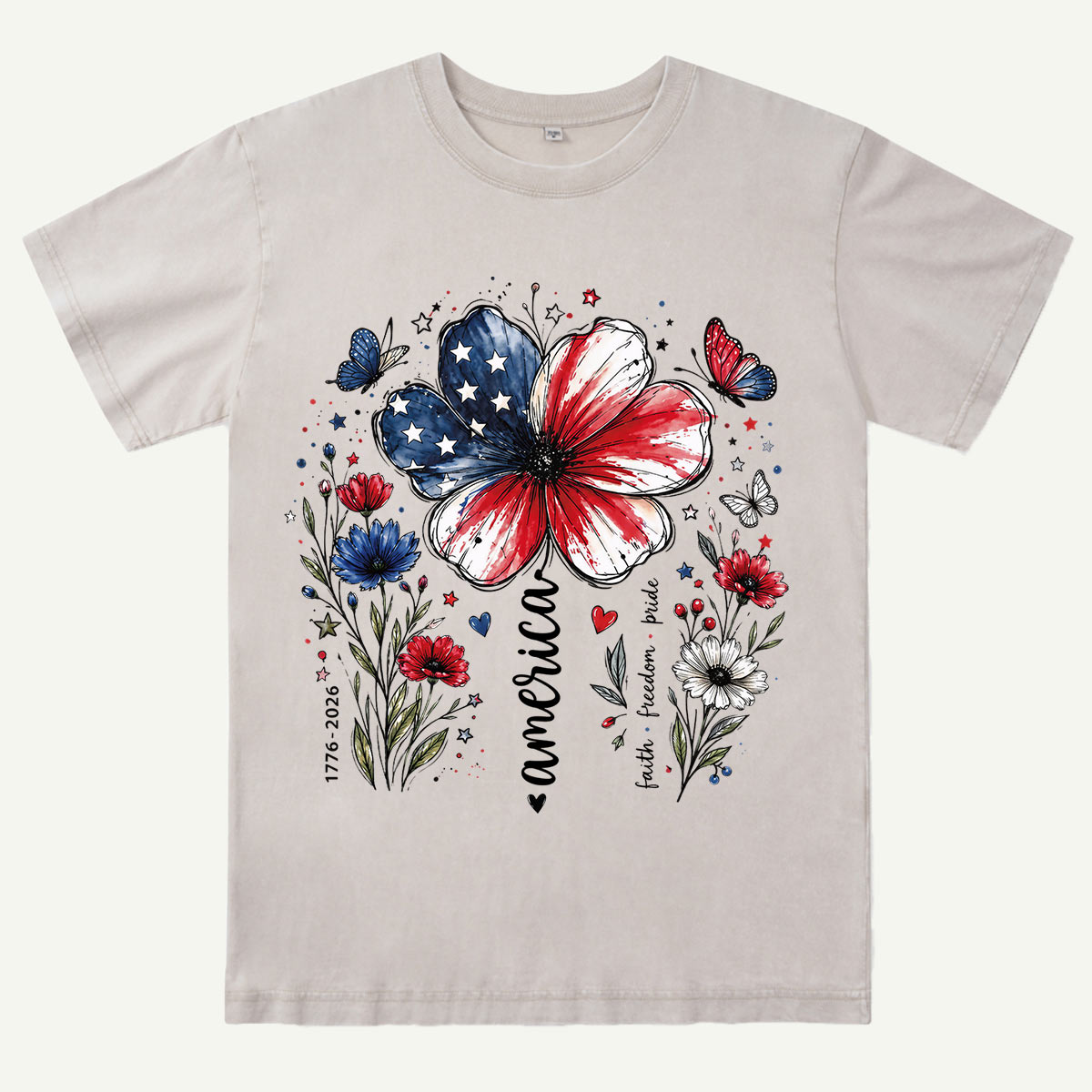 USA 250th Anniversary Floral Washed T-Shirt