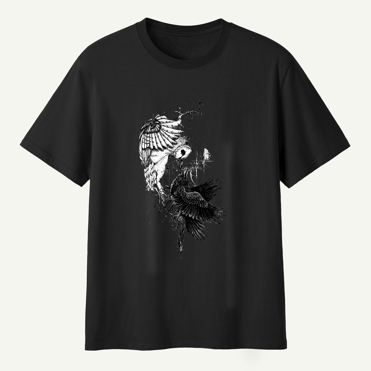 Raven And Wildflowers Gothic Botanical T-Shirt