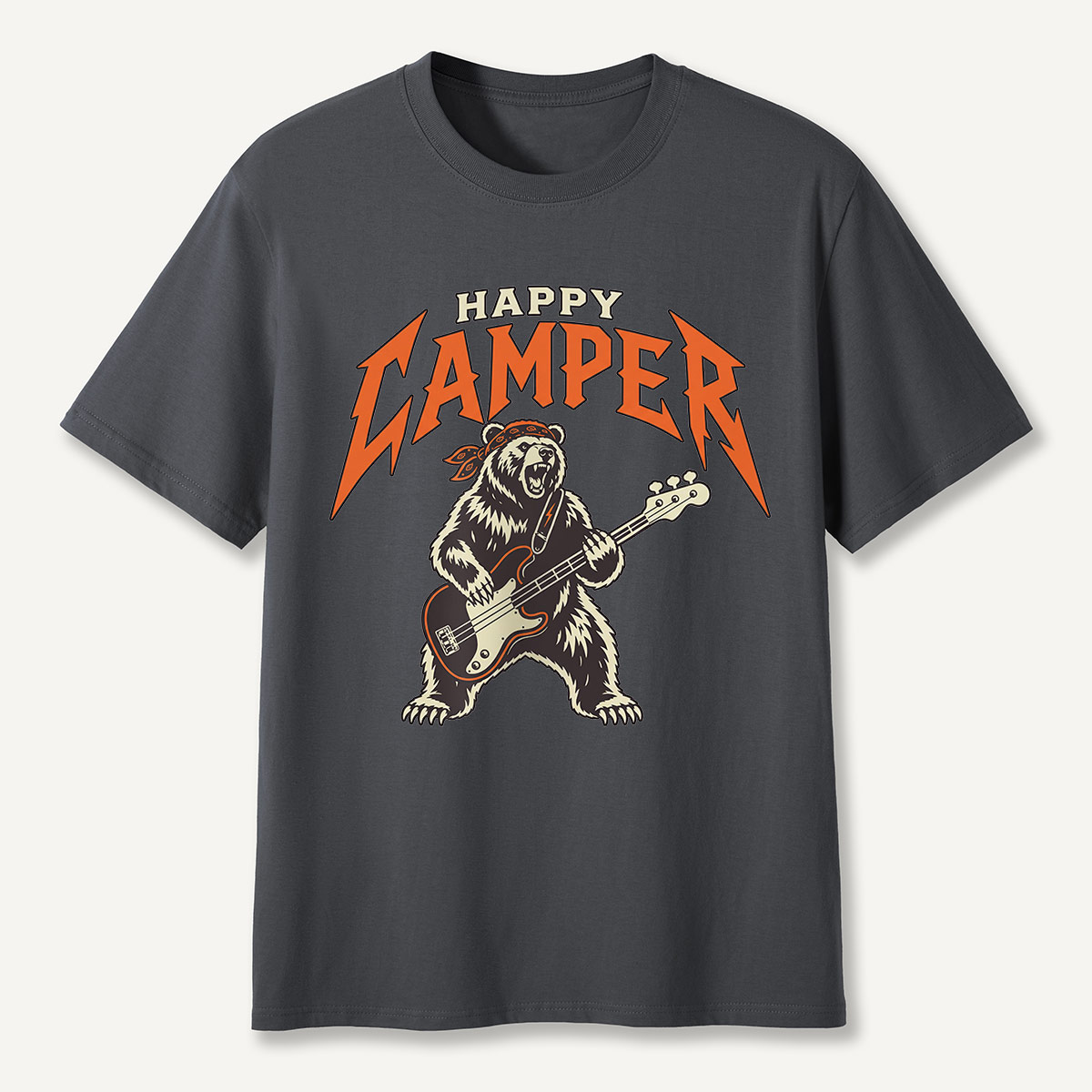 Happy Camper Rock Bear Bass Guitar T-Shirt