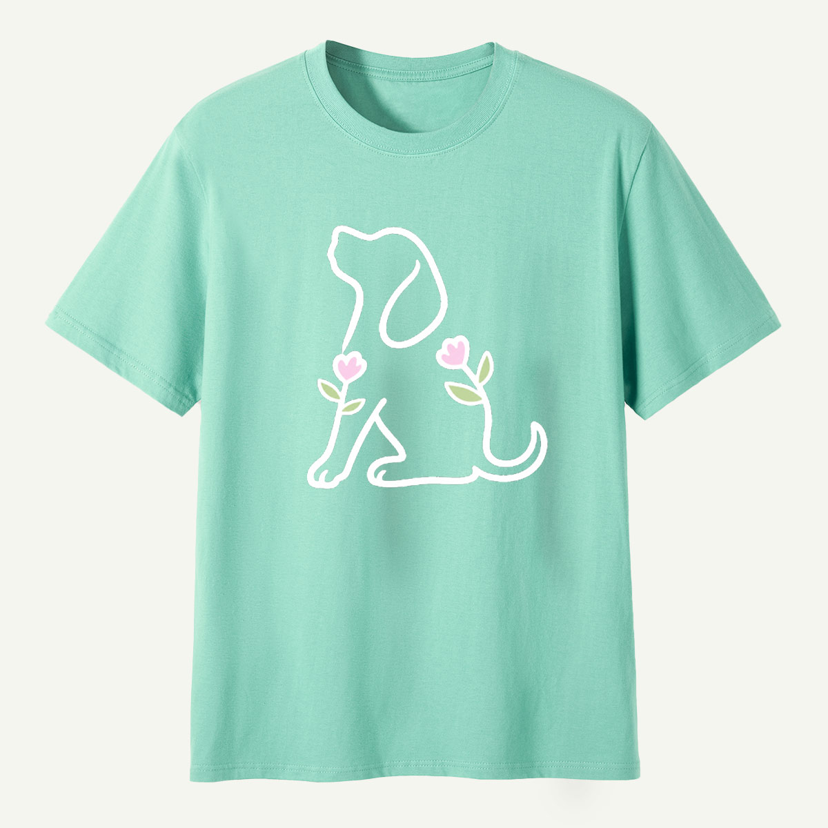 Minimalist Dog Silhouette With Pink Flowers T-Shirt
