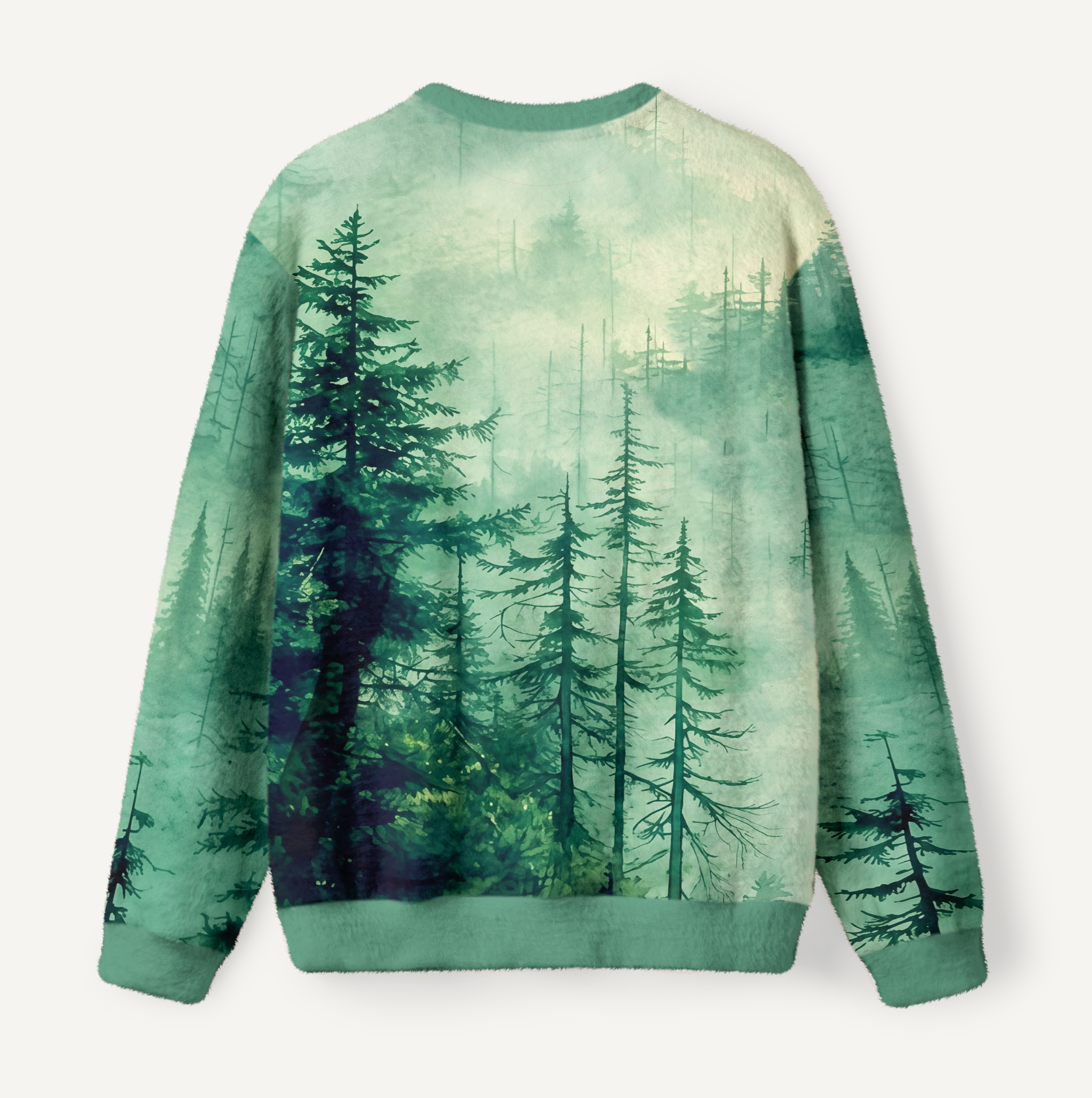 Misty Pine Forest Ugly Fuzzy Fleece Sweatshirt