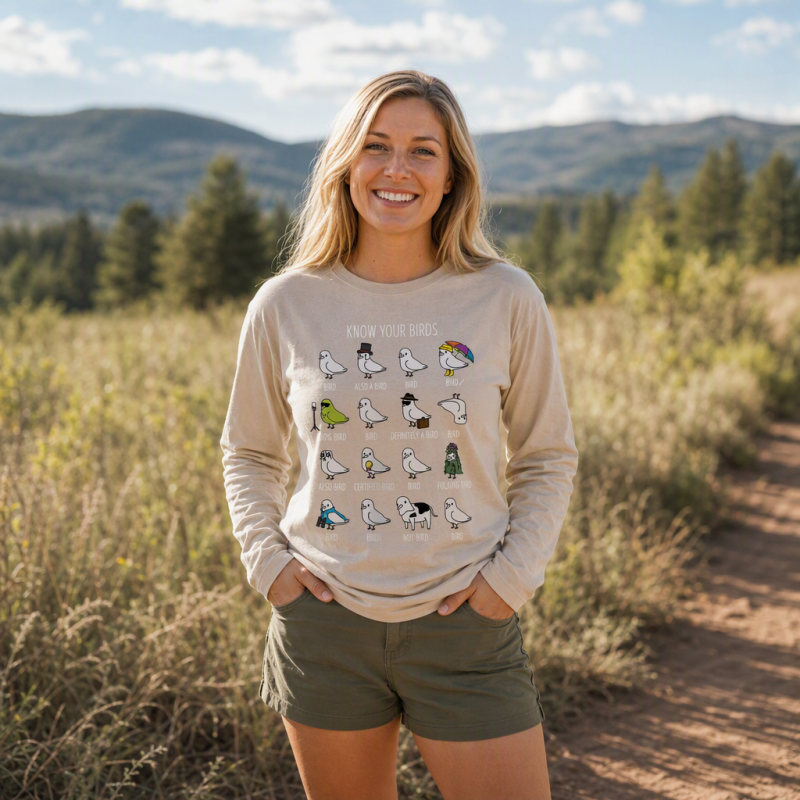 Know Your Birds Bird Chart Long Sleeve T-Shirt