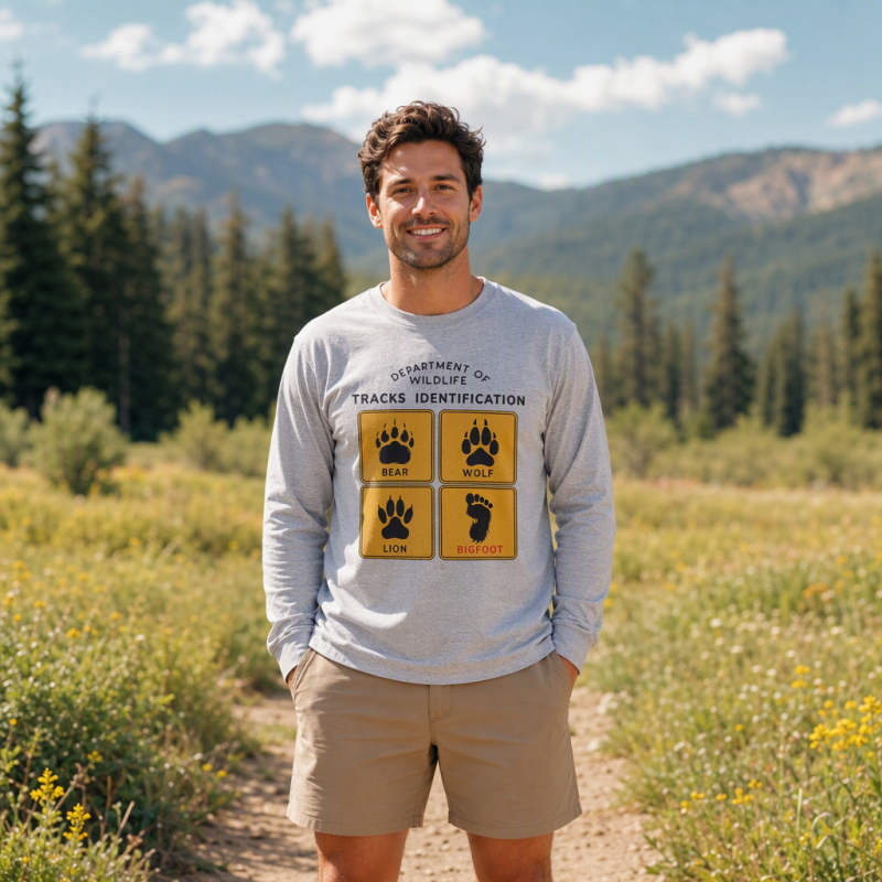 Department of Wildlife Tracks Identification Bear Wolf Lion Cryptids Long Sleeve T-Shirt