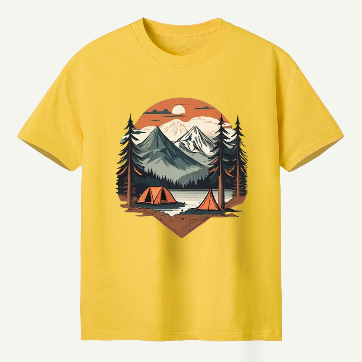Sunset Mountain Lake Pine Forest Camping T-Shirt