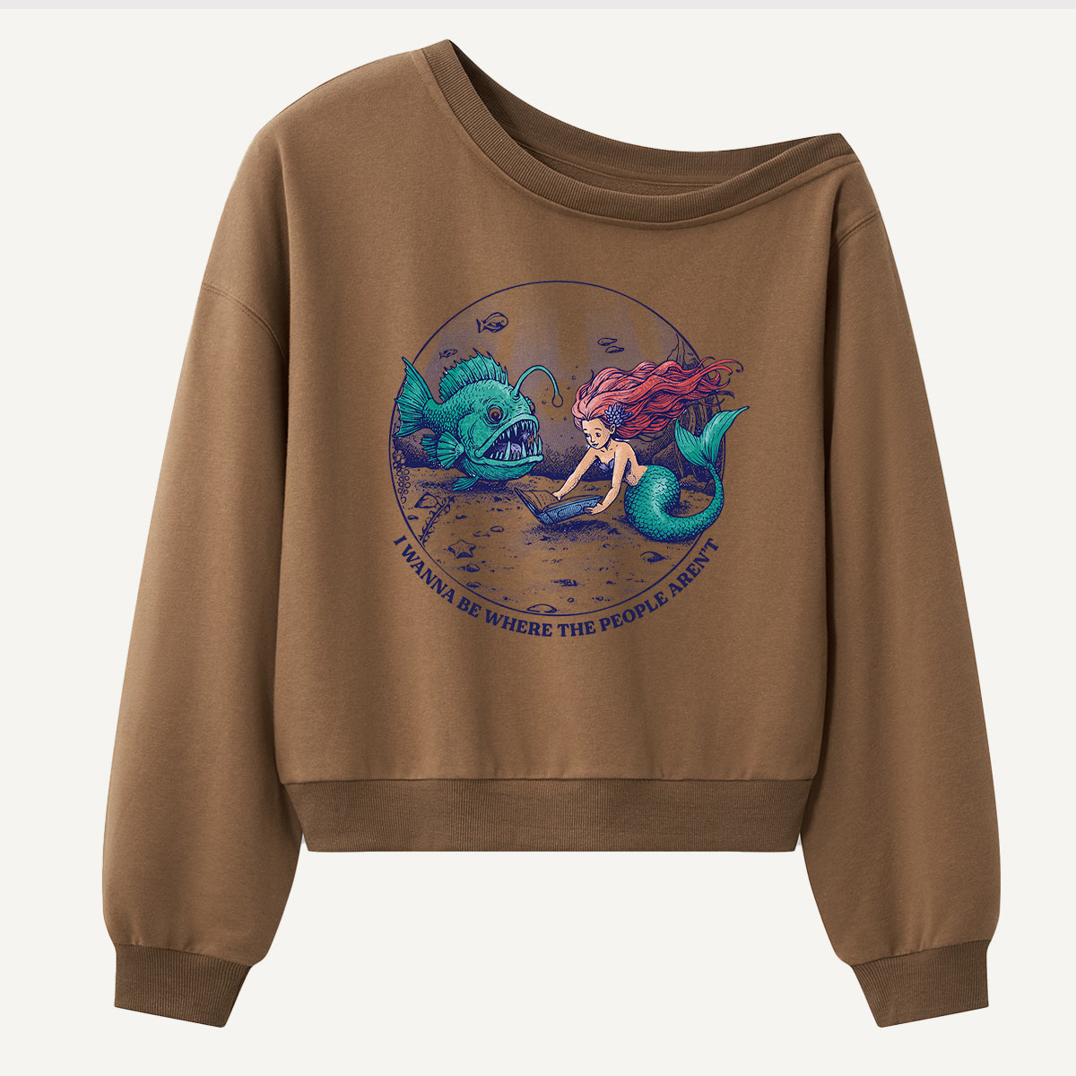Mermaid And Sea Serpent Moonlit Lagoon Women Off Shoulder Sweatshirt