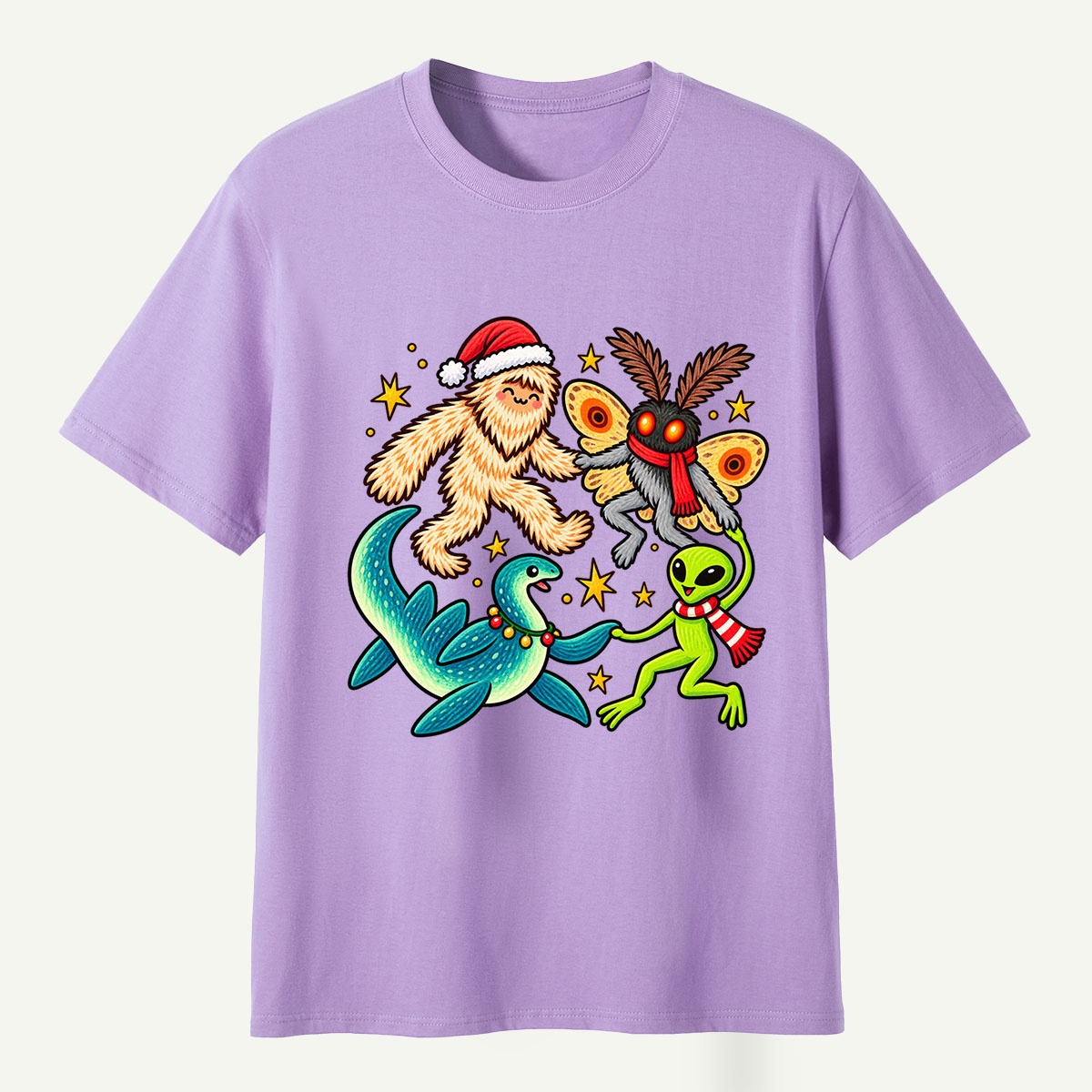 Christmas Cryptid Party Bigfoot Mothman Nessie And Alien T-Shirt